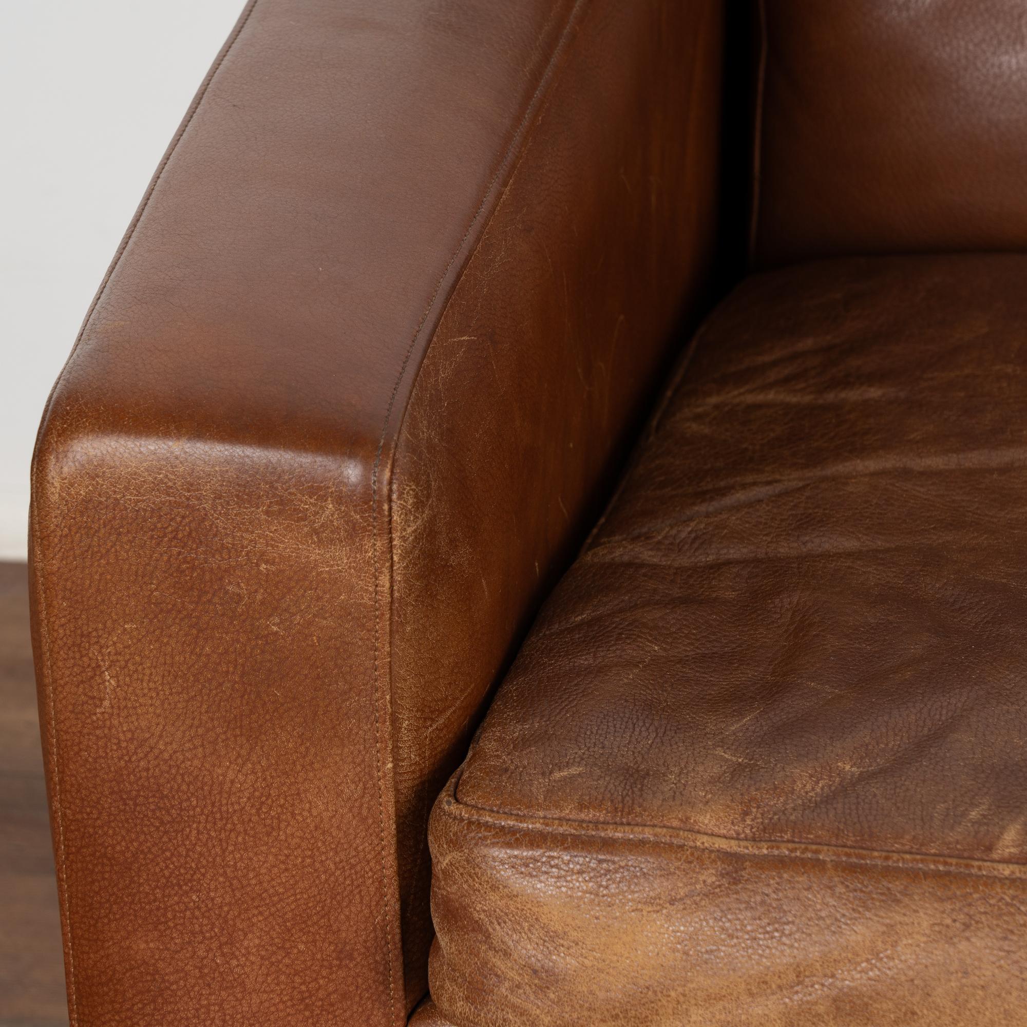 Mid Century Three Seat Brown Leather Sofa Denmark circa 1960 For Sale 2