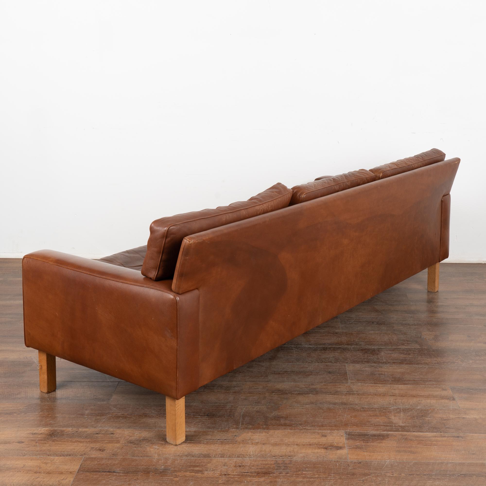Mid Century Three Seat Brown Leather Sofa Denmark circa 1960 For Sale 3