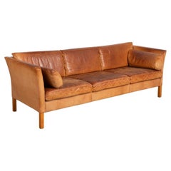 Mid-Century Three Seat Sofa by Mogens Hanson in Vintage Cognac Leather