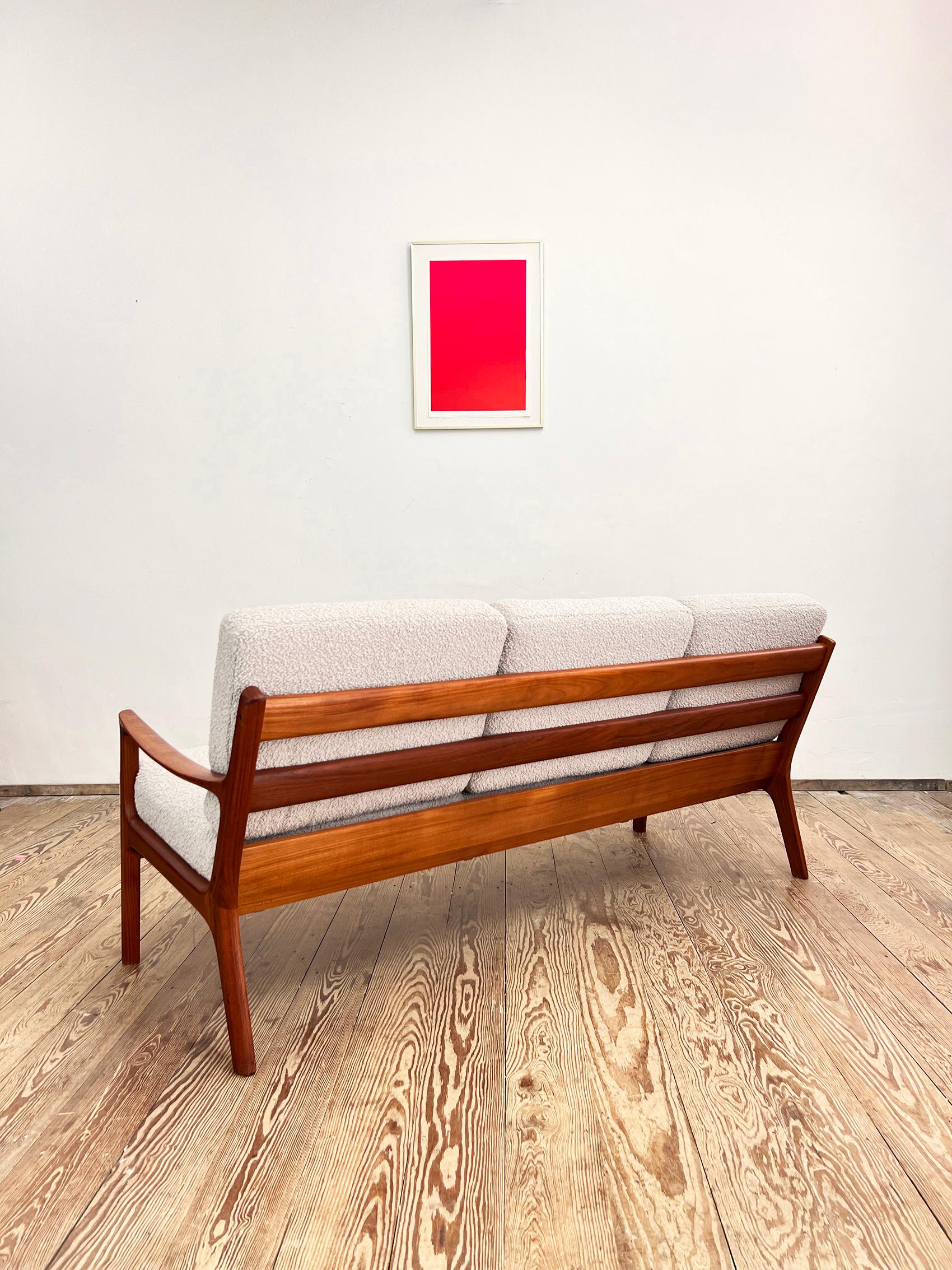 Fabric Mid-Century Three Seat Sofa Senator, Danish Design Teak Couch by Ole Wanscher For Sale
