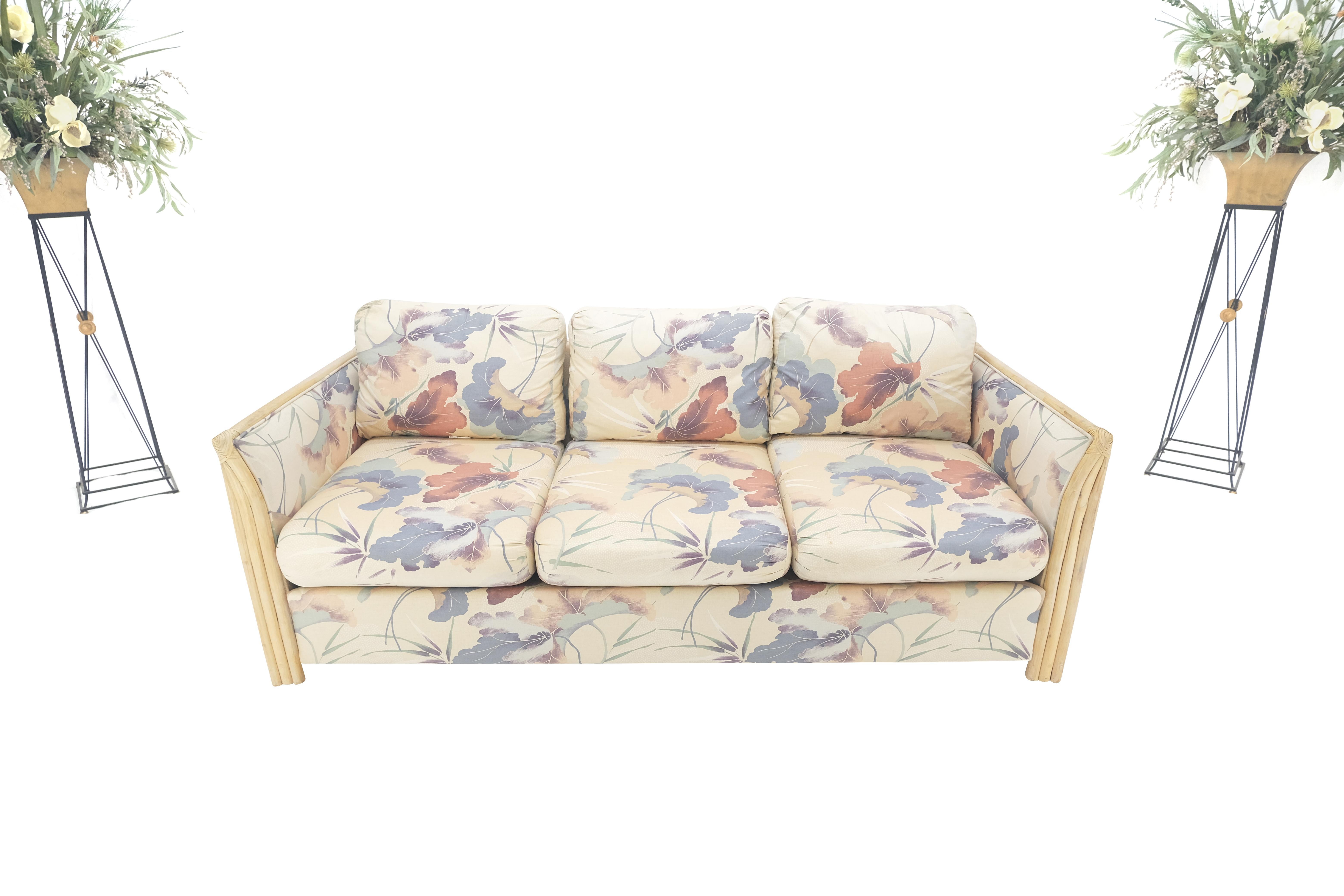 Mid Century Three Seater Bamboo Frame Flowered Upholstery Sofa Couch  For Sale 3