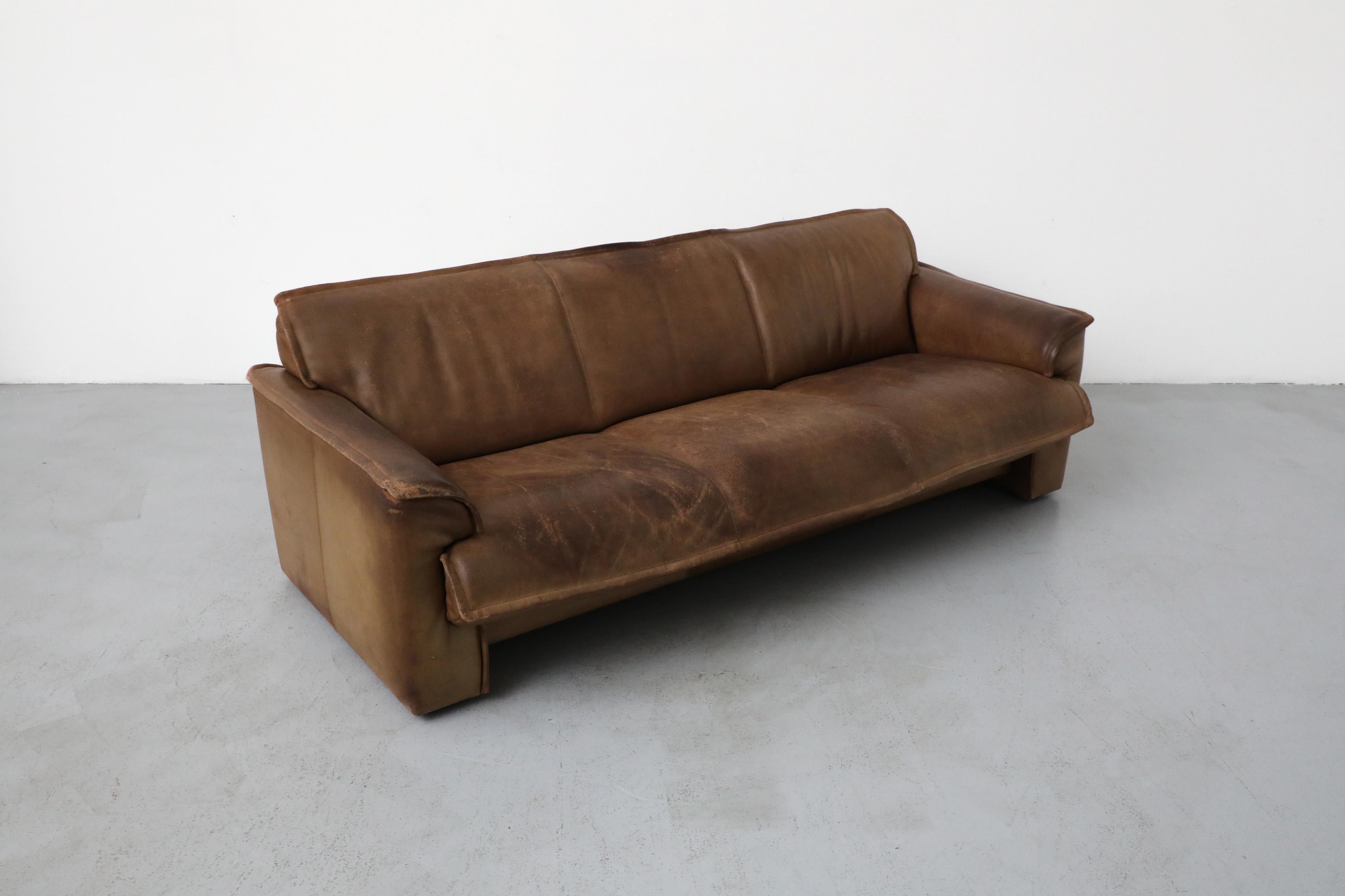 Mid-Century Three Seater Brown Buffalo Leather Sofa by Leolux 4