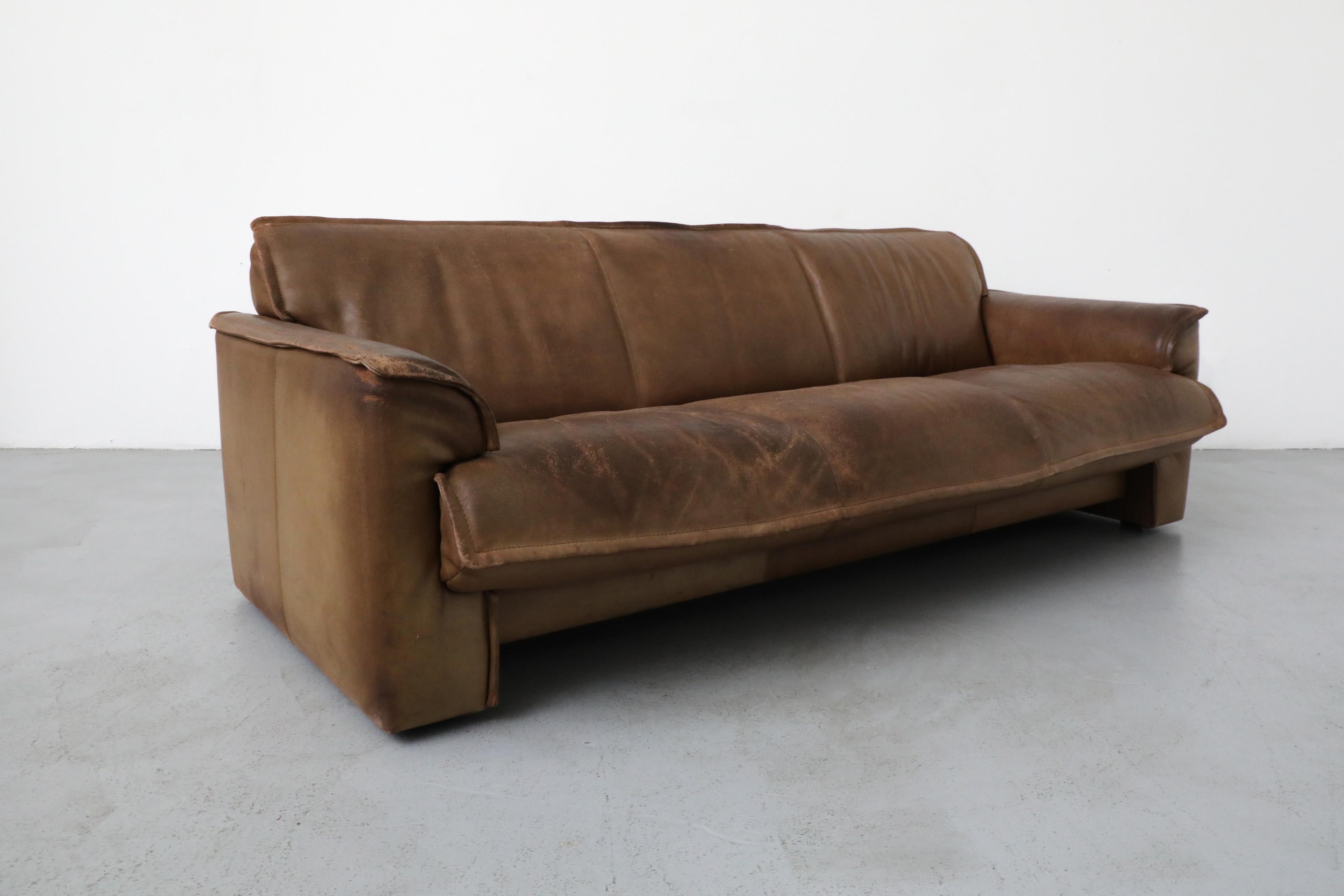 Mid-Century Three Seater Brown Buffalo Leather Sofa by Leolux 5