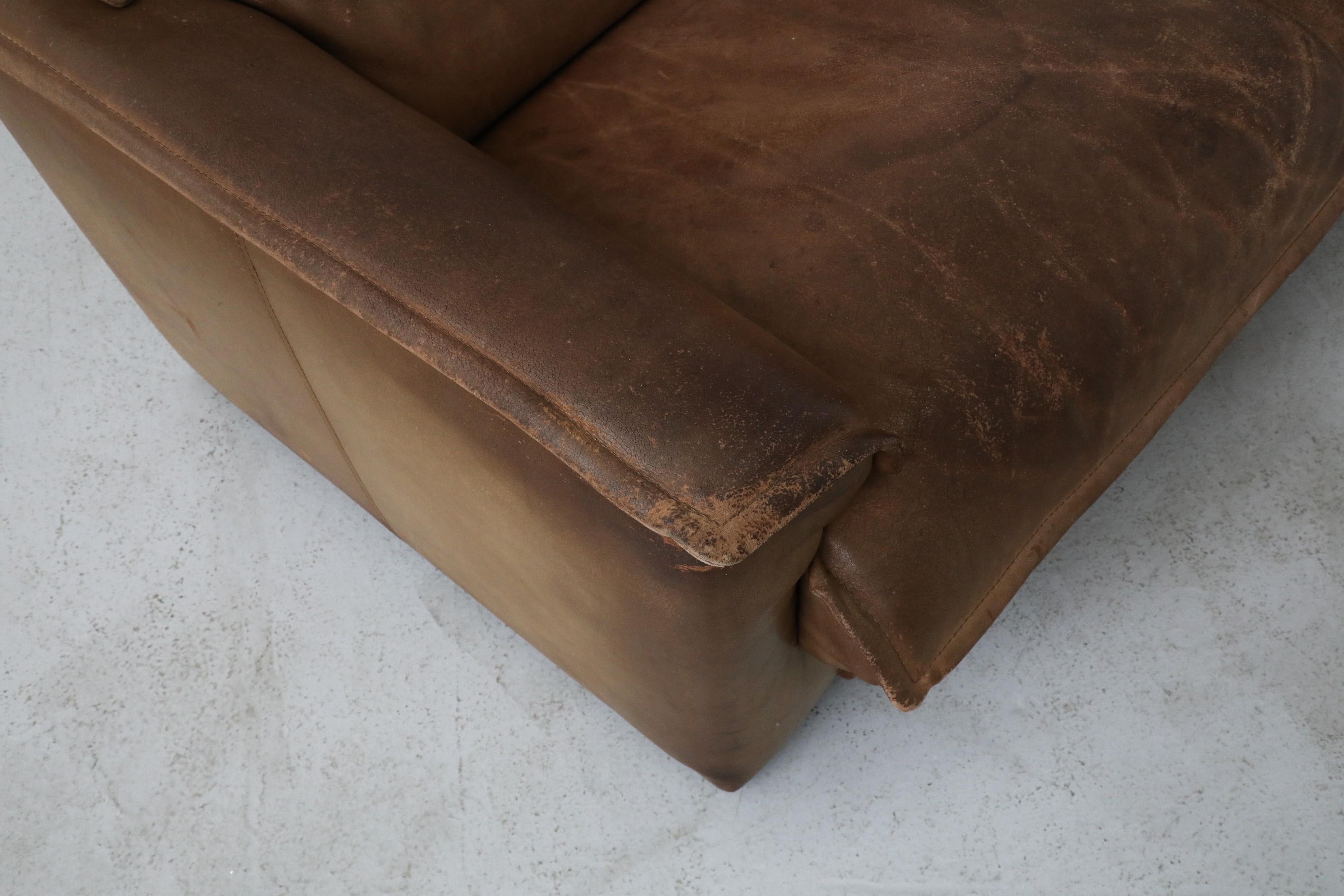 Mid-Century Three Seater Brown Buffalo Leather Sofa by Leolux 6