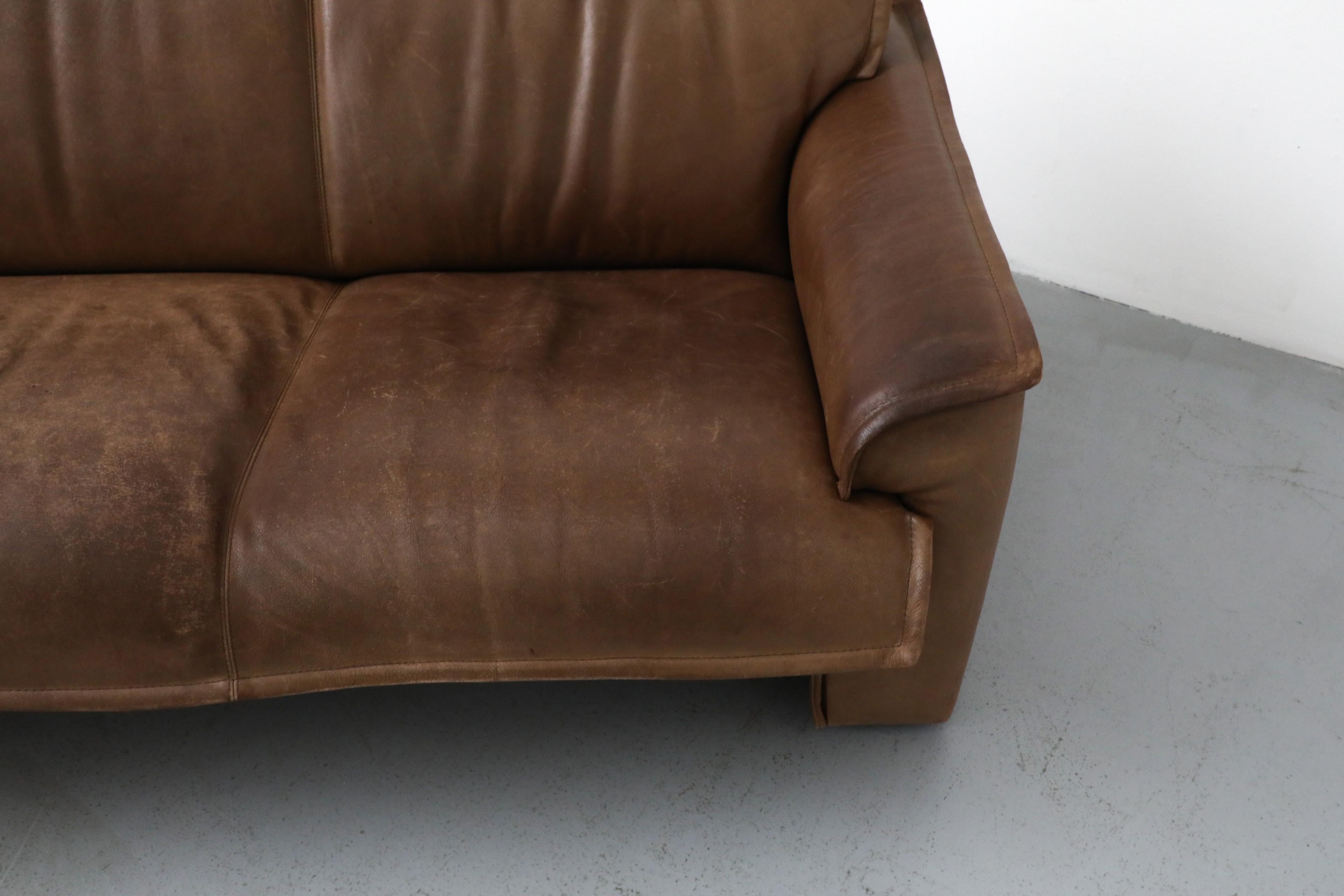 Mid-Century Three Seater Brown Buffalo Leather Sofa by Leolux 8