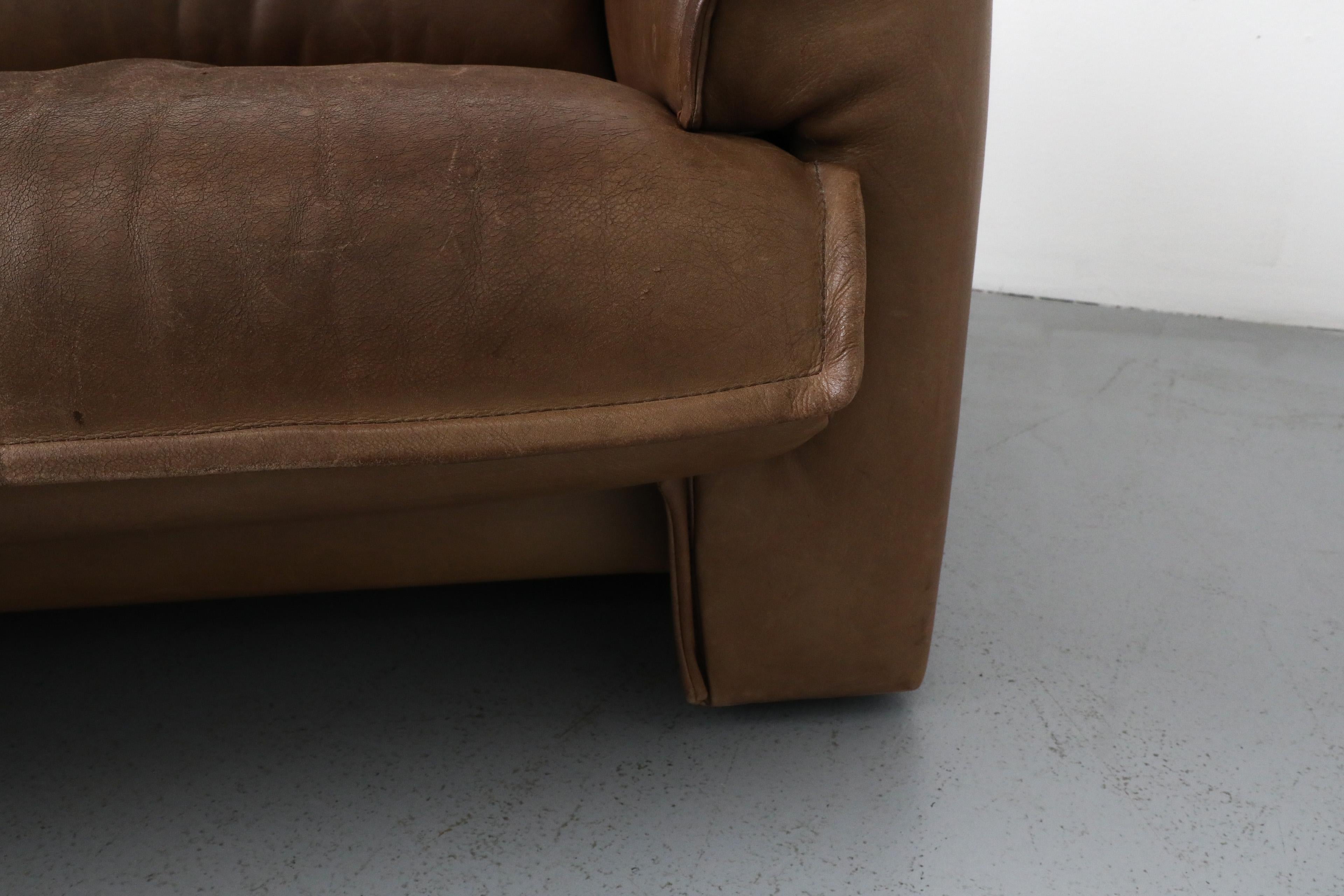 Mid-Century Three Seater Brown Buffalo Leather Sofa by Leolux 9