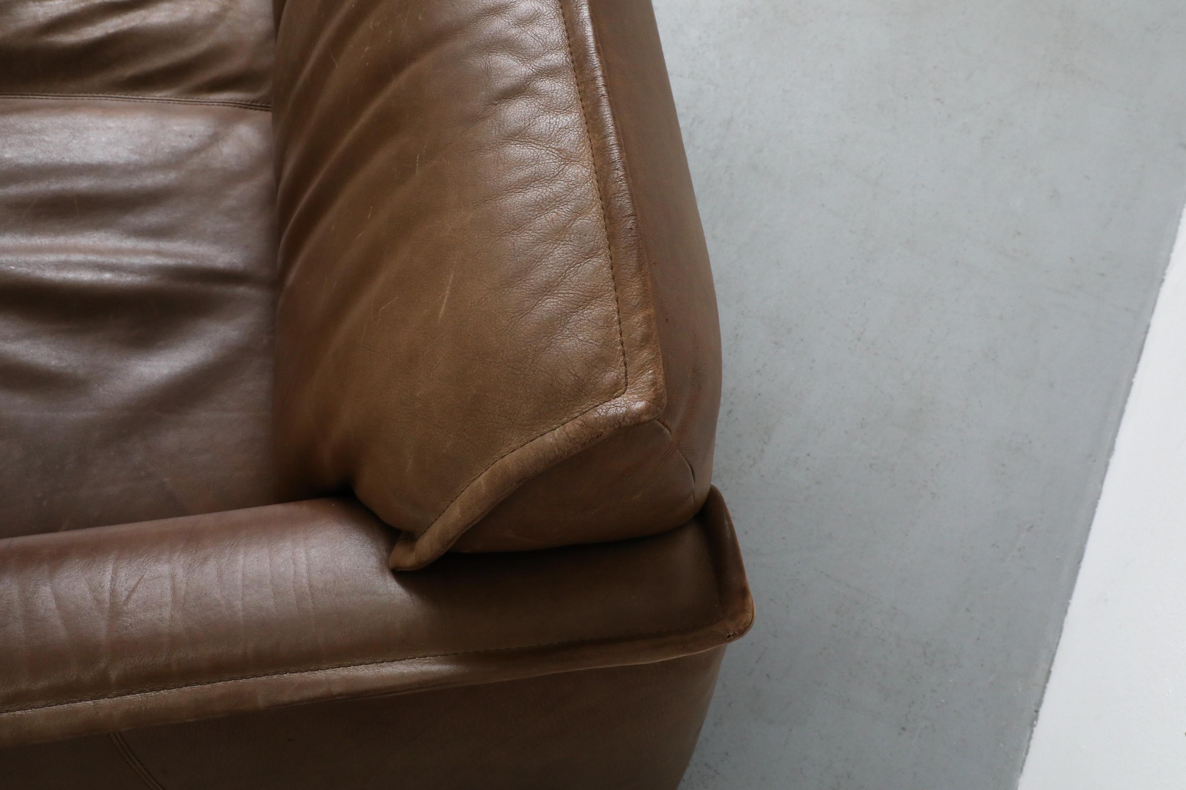 Mid-Century Three Seater Brown Buffalo Leather Sofa by Leolux 10