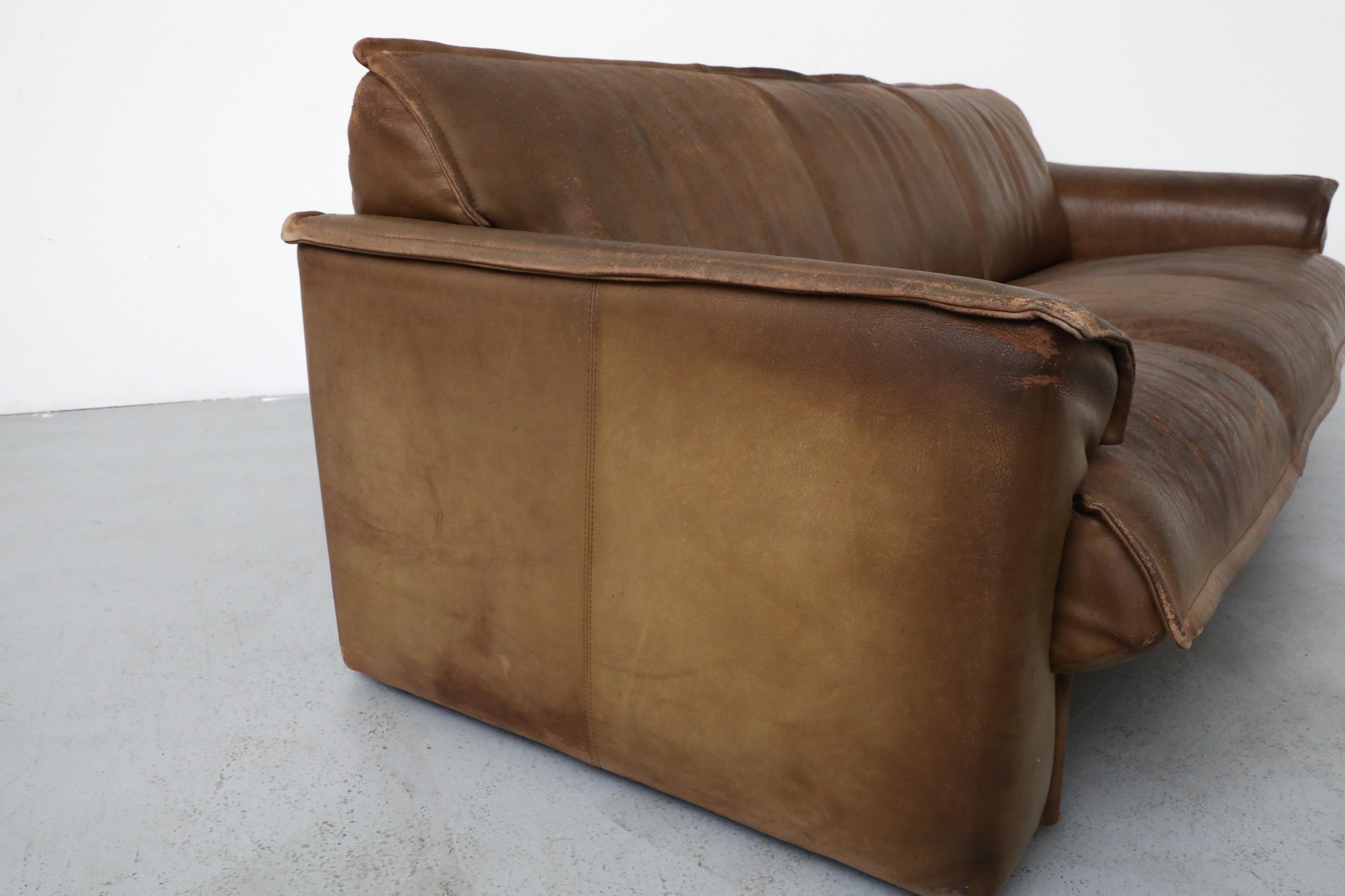 Mid-Century Three Seater Brown Buffalo Leather Sofa by Leolux 11