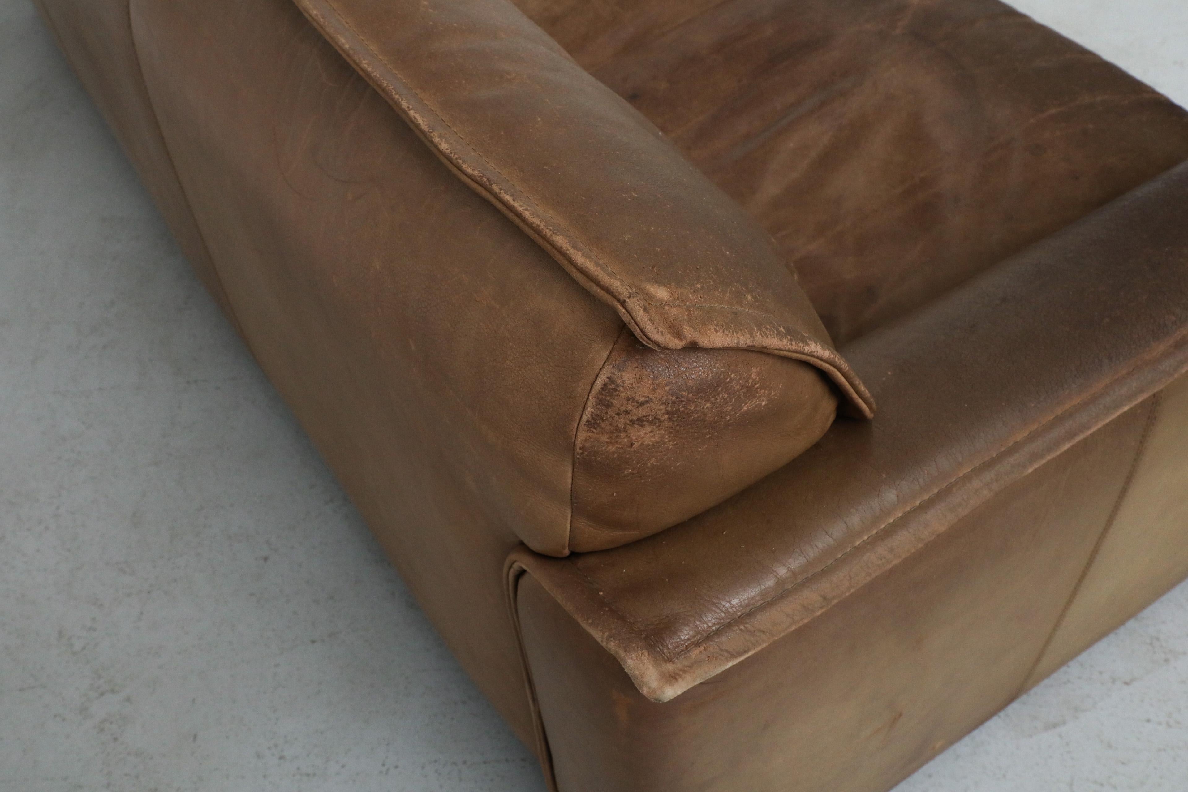 Mid-Century Three Seater Brown Buffalo Leather Sofa by Leolux 12