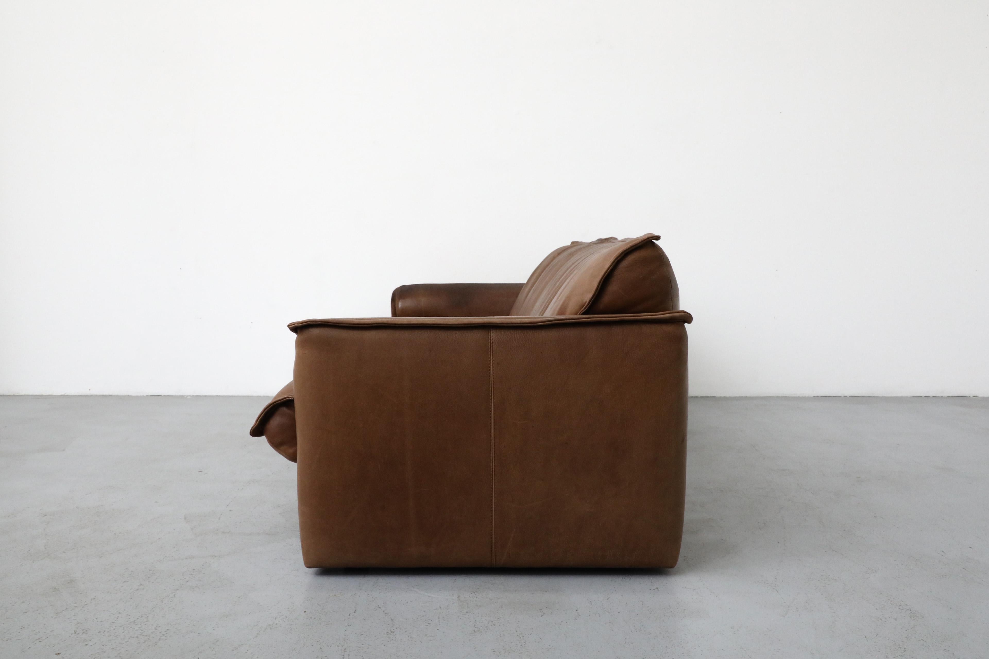 Mid-Century Three Seater Brown Buffalo Leather Sofa by Leolux In Good Condition In Los Angeles, CA
