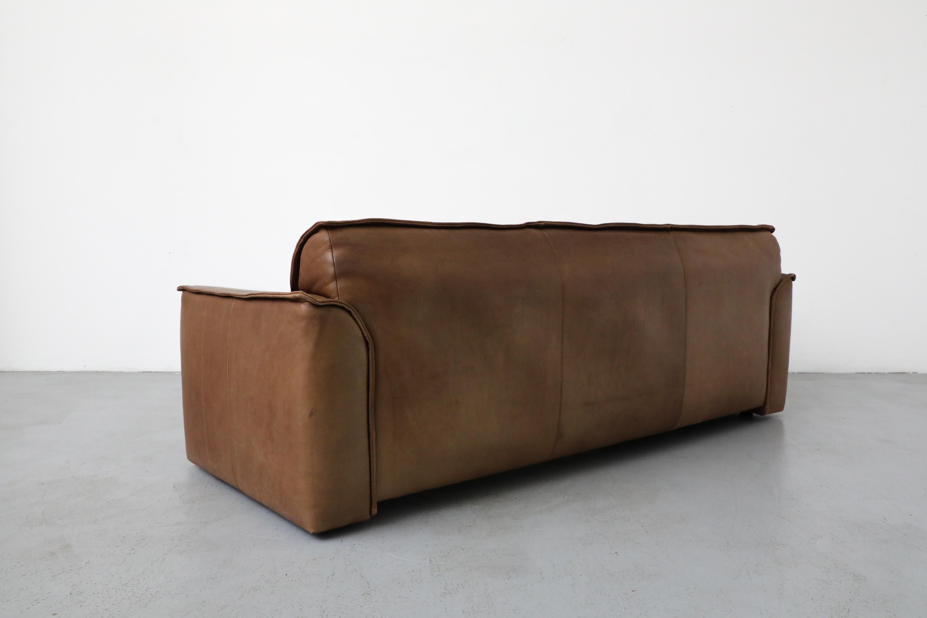 20th Century Mid-Century Three Seater Brown Buffalo Leather Sofa by Leolux