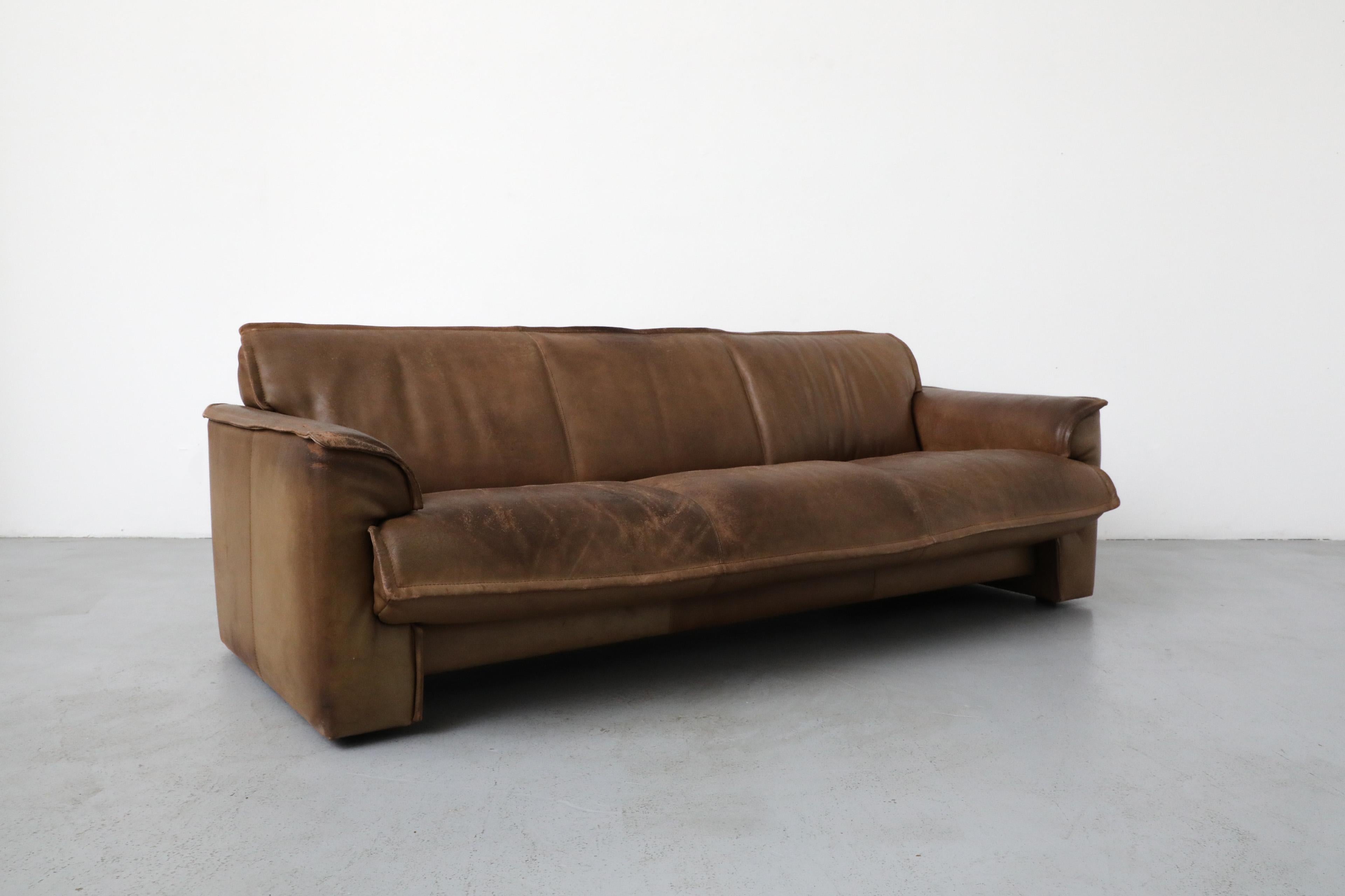 Mid-Century Three Seater Brown Buffalo Leather Sofa by Leolux 3