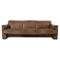 Mid-Century Three Seater Brown Buffalo Leather Sofa by Leolux