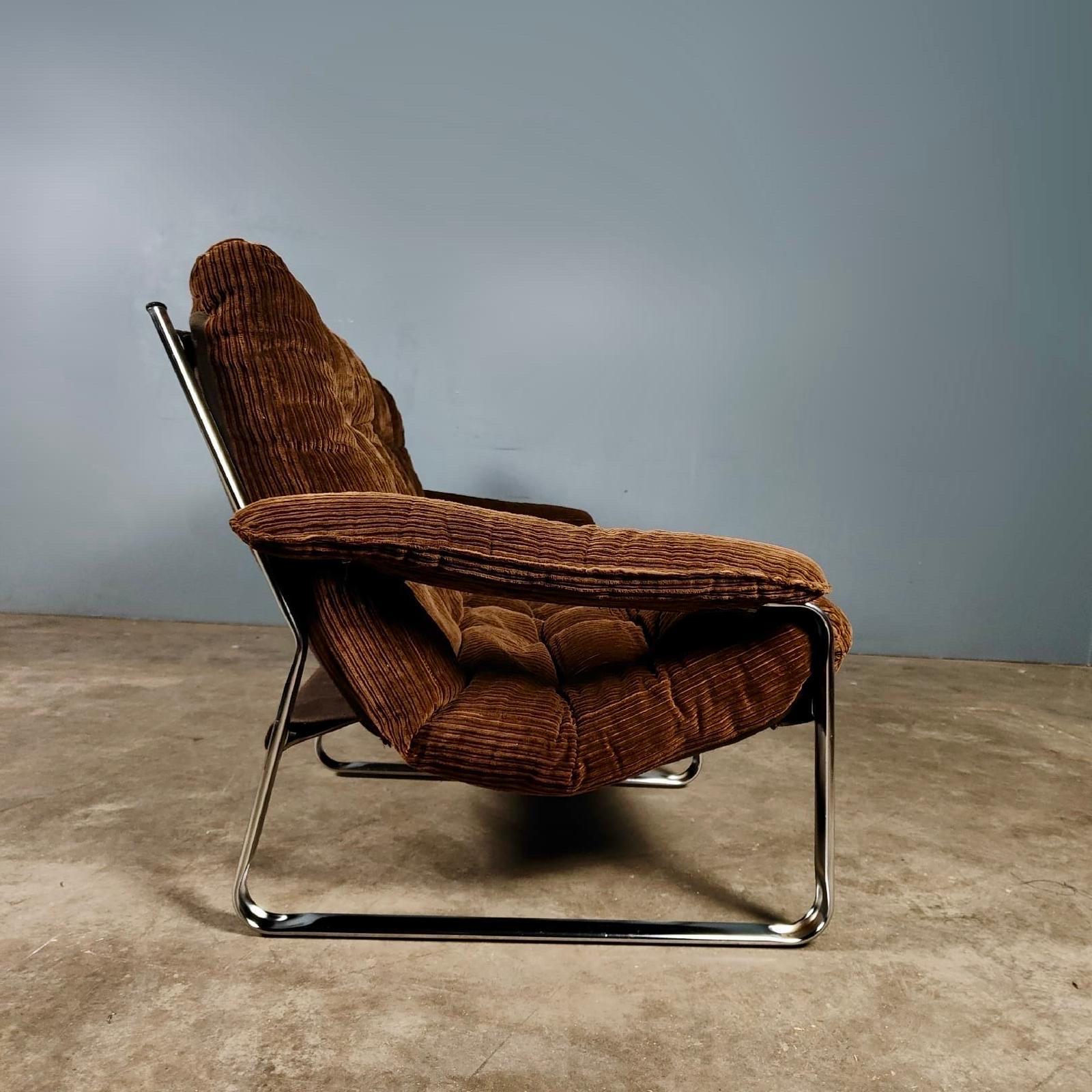 Swedish Mid Century Three Seater Brown Corduroy Sling Sofa By Gillis Lundgren For Ikea