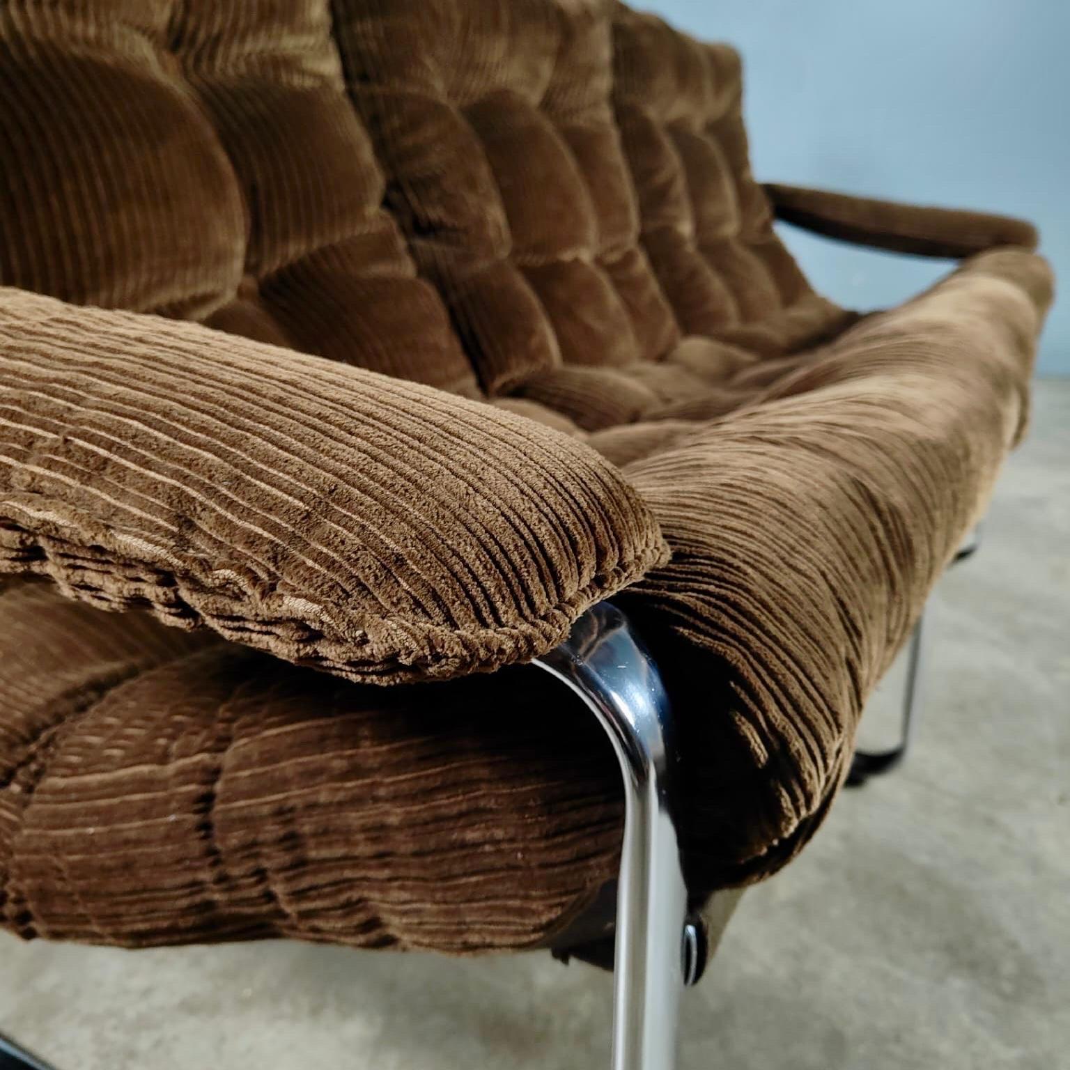 Late 20th Century Mid Century Three Seater Brown Corduroy Sling Sofa By Gillis Lundgren For Ikea