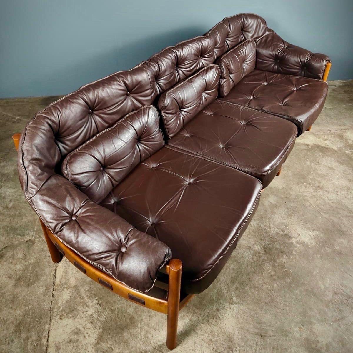 Mid-Century Modern Mid Century Three Seater Sofa Arne Norell & Sven Ellekaer Coja In Brown Leather