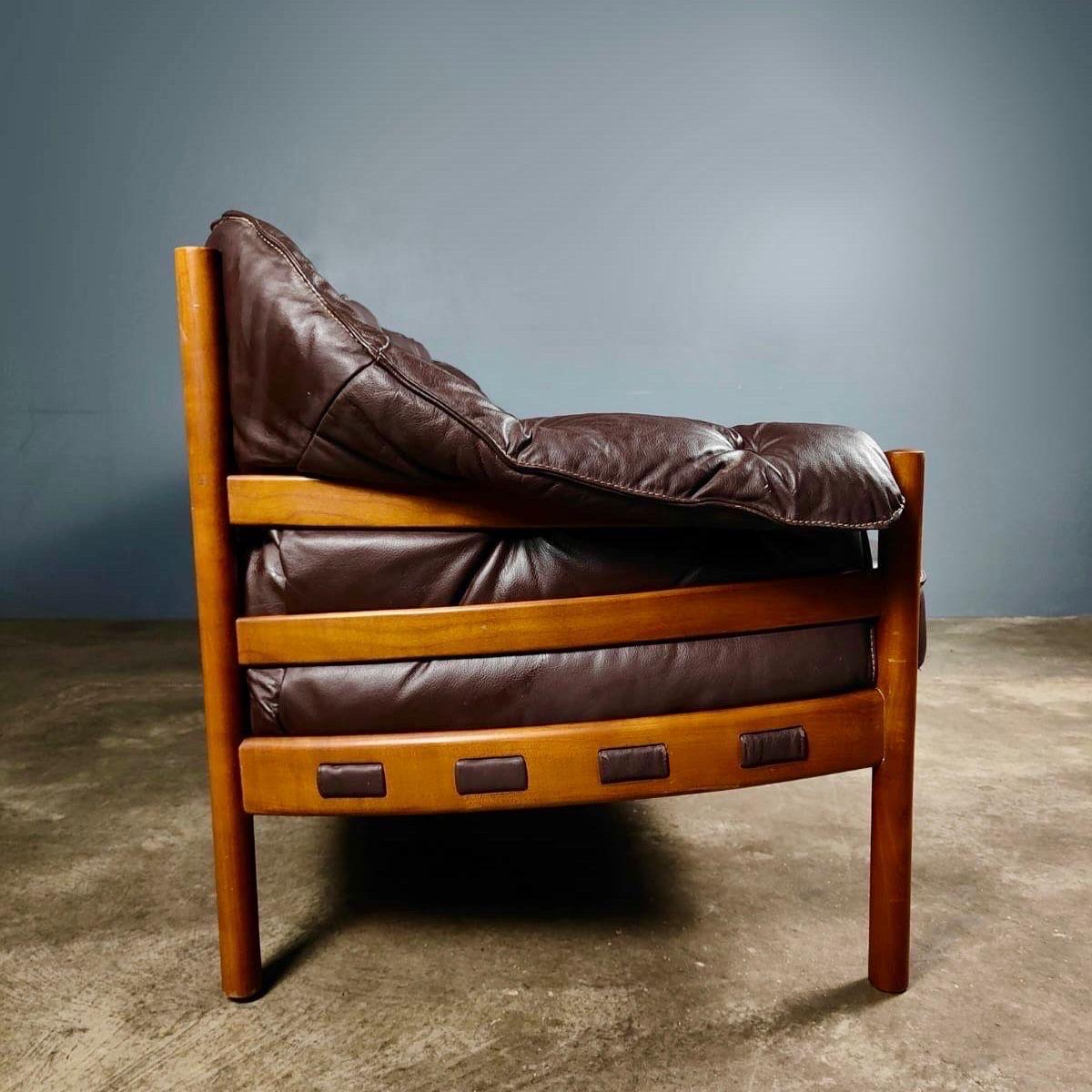 Dutch Mid Century Three Seater Sofa Arne Norell & Sven Ellekaer Coja In Brown Leather