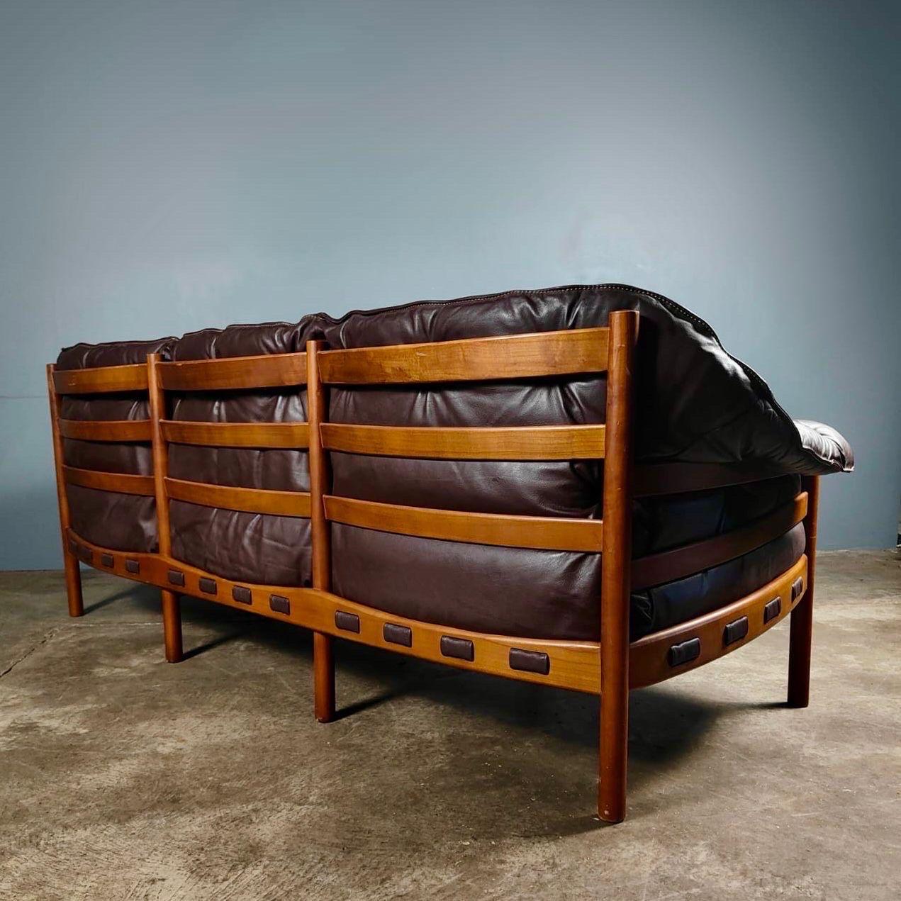 Quilted Mid Century Three Seater Sofa Arne Norell & Sven Ellekaer Coja In Brown Leather