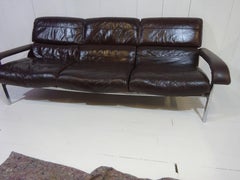 Mid Century Three Seater Sofa in Distressed Brown Leather by Pieff