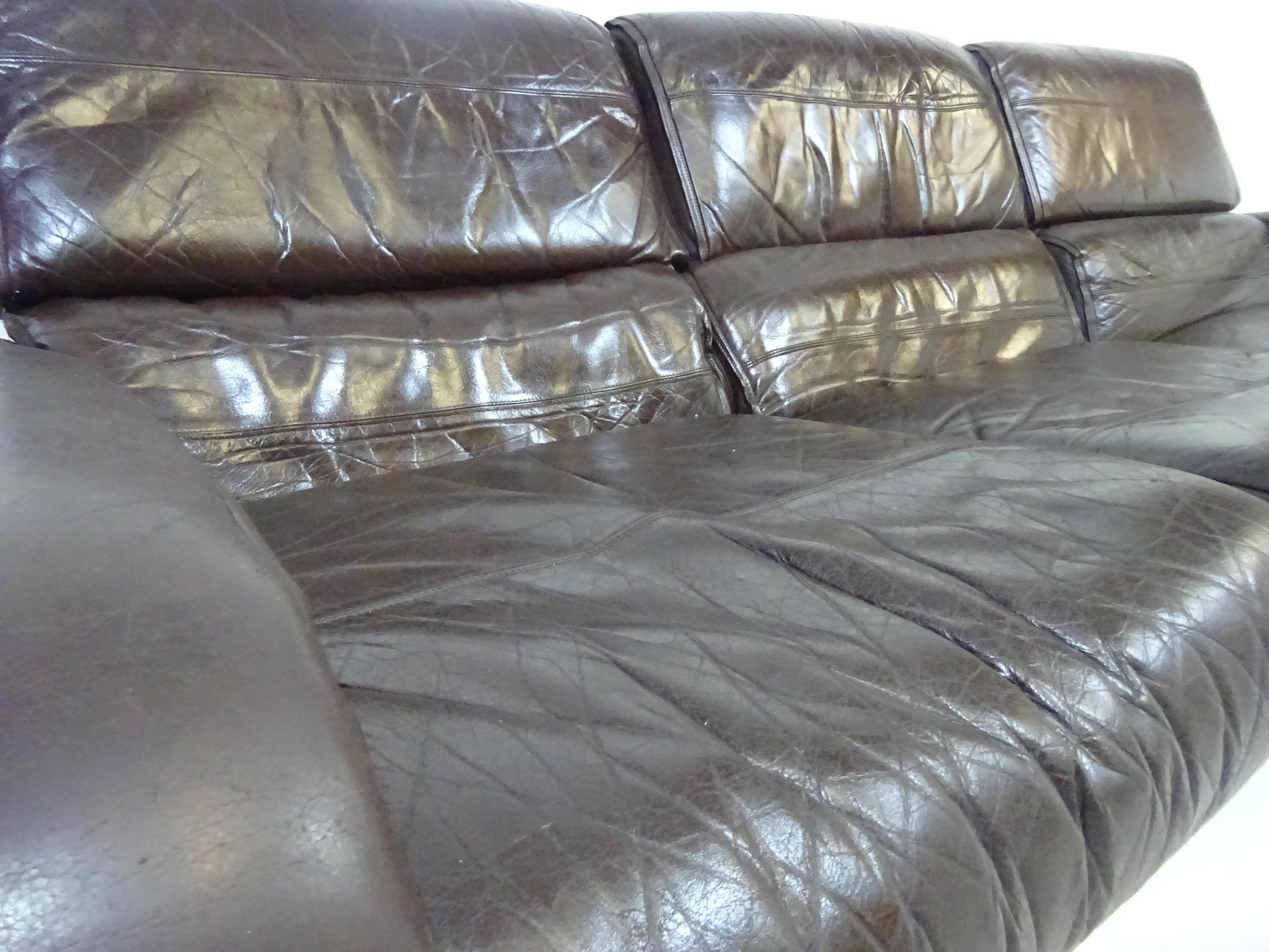 Mid Century Three Seater Sofa in Distressed Brown Leather by Pieff In Good Condition In Tarleton, GB
