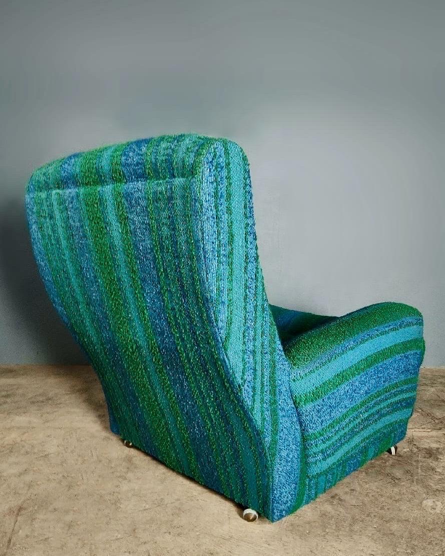 Mid Century Three Seater Sofa & Matching Armchair Blue & Green Vintage Retro MCM 1