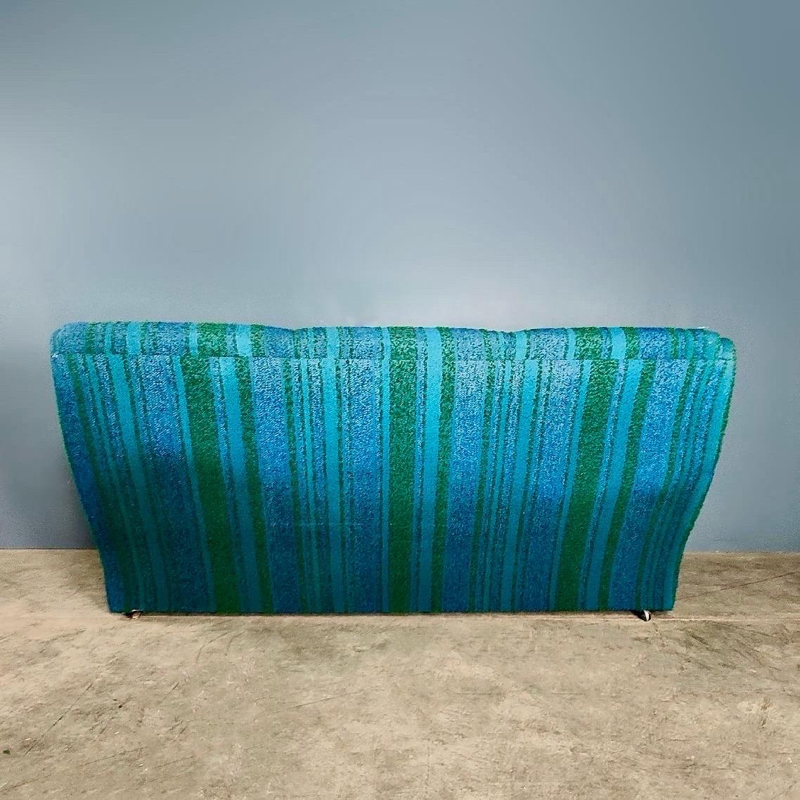 Mid Century Three Seater Sofa & Matching Armchair Blue & Green Vintage Retro MCM 2