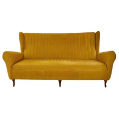 Mid-Century Three Seats Sofa Mustard Upholstery, ISA Bergamo, 1950 Retro Mid-Century Three Seats Sofa Mustard Upholstery, ISA Bergamo, 1950