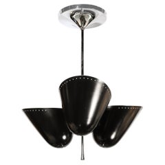 Mid-Century Three Shade Black Enamel & Chrome Chandelier by Troughton & Young