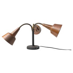 Lampe de table en cuivre à trois abat-jours, style milieu du siècle, signée E. S. Horn, années 1950