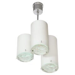 Mid-Century Three Shade Frosted Blue Glass Pendant by Max Ingrand, Fontana Arte