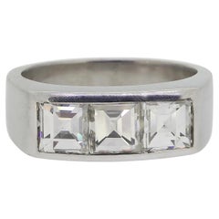 Mid Century Three-Stone Carré Cut Diamond Ring