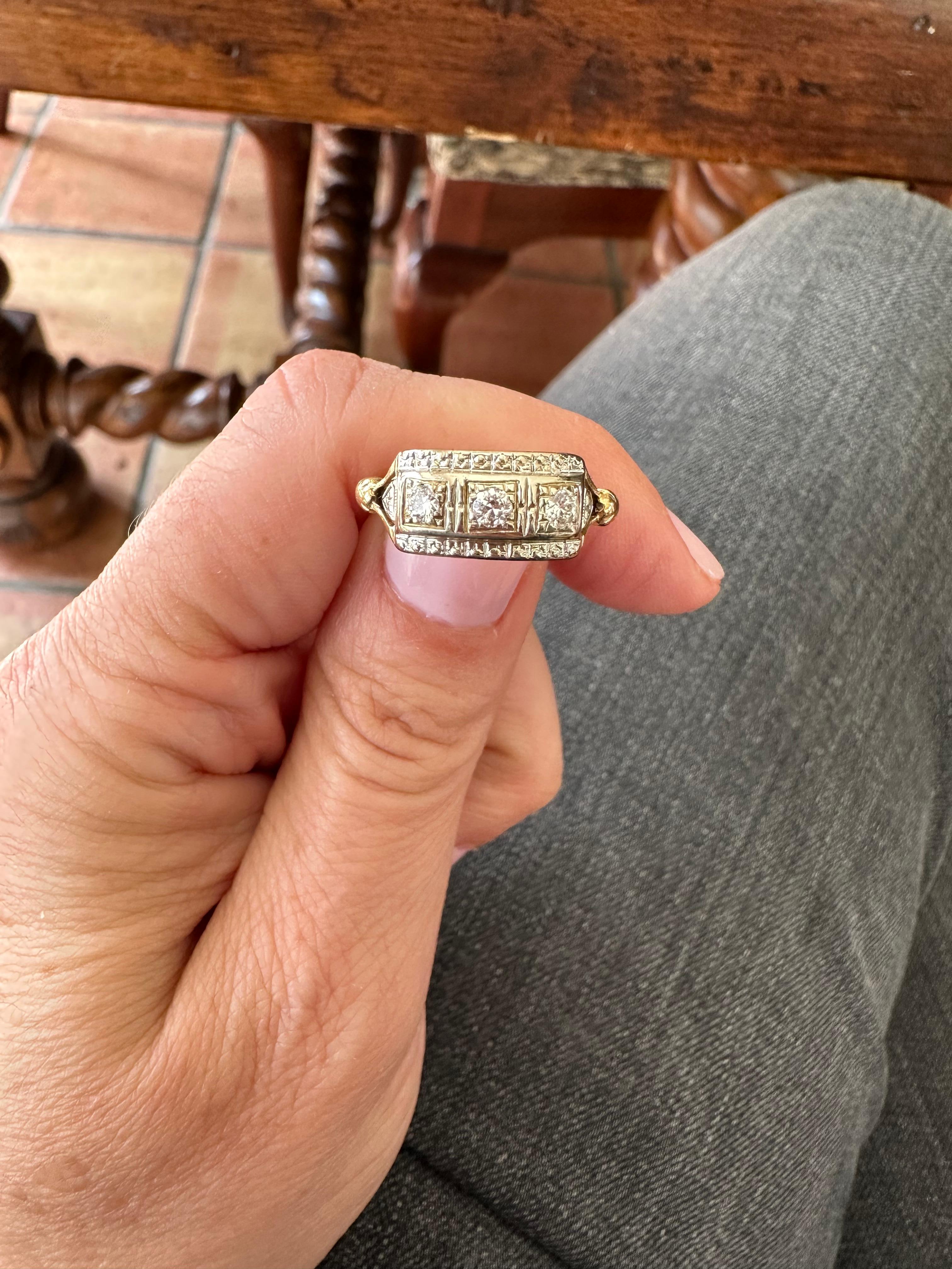 Midcentury Three Stone Diamond Ring For Sale 1