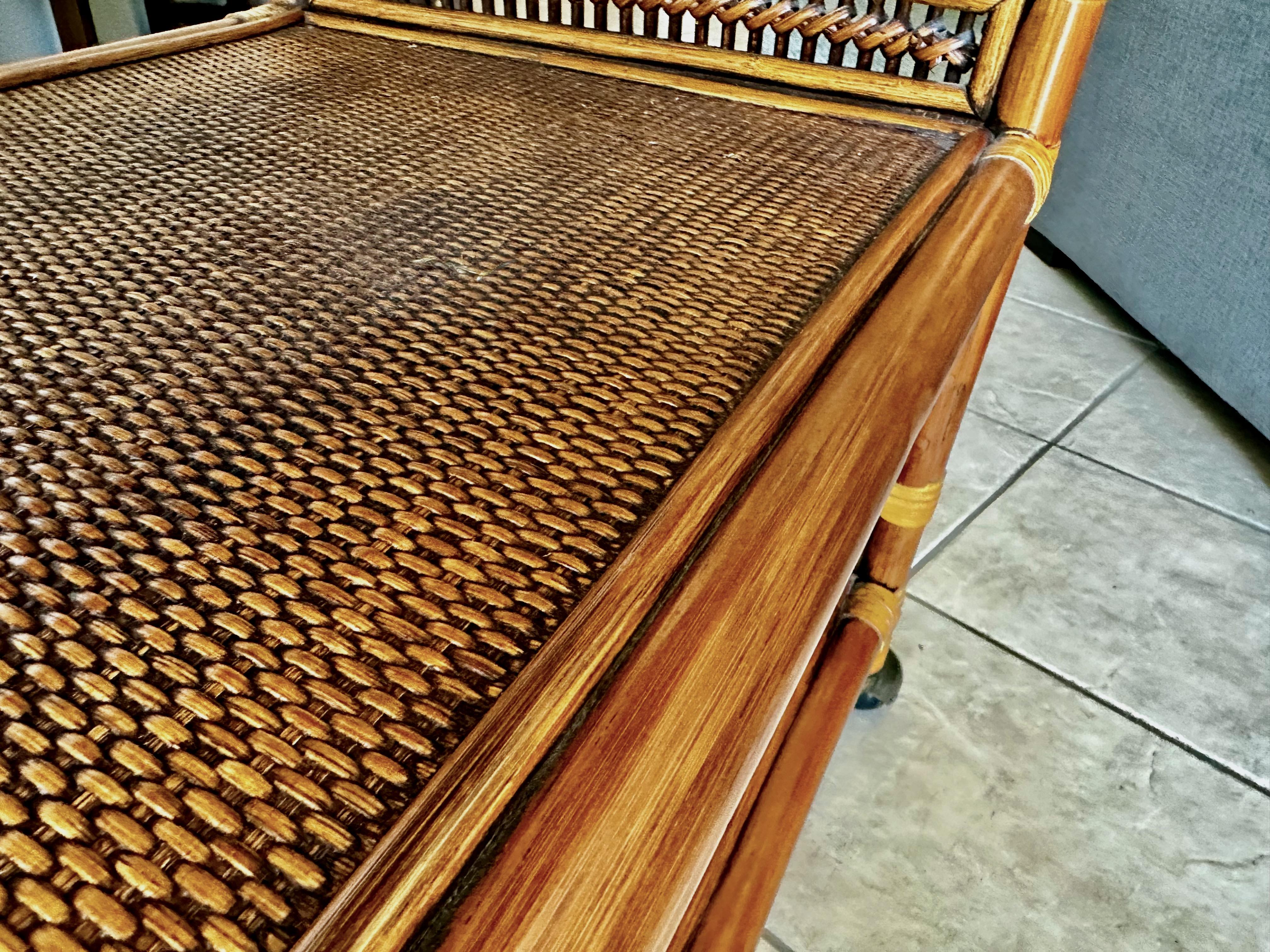 Mid-Century Three-Tier Bamboo & Caning Bar Cart For Sale 5