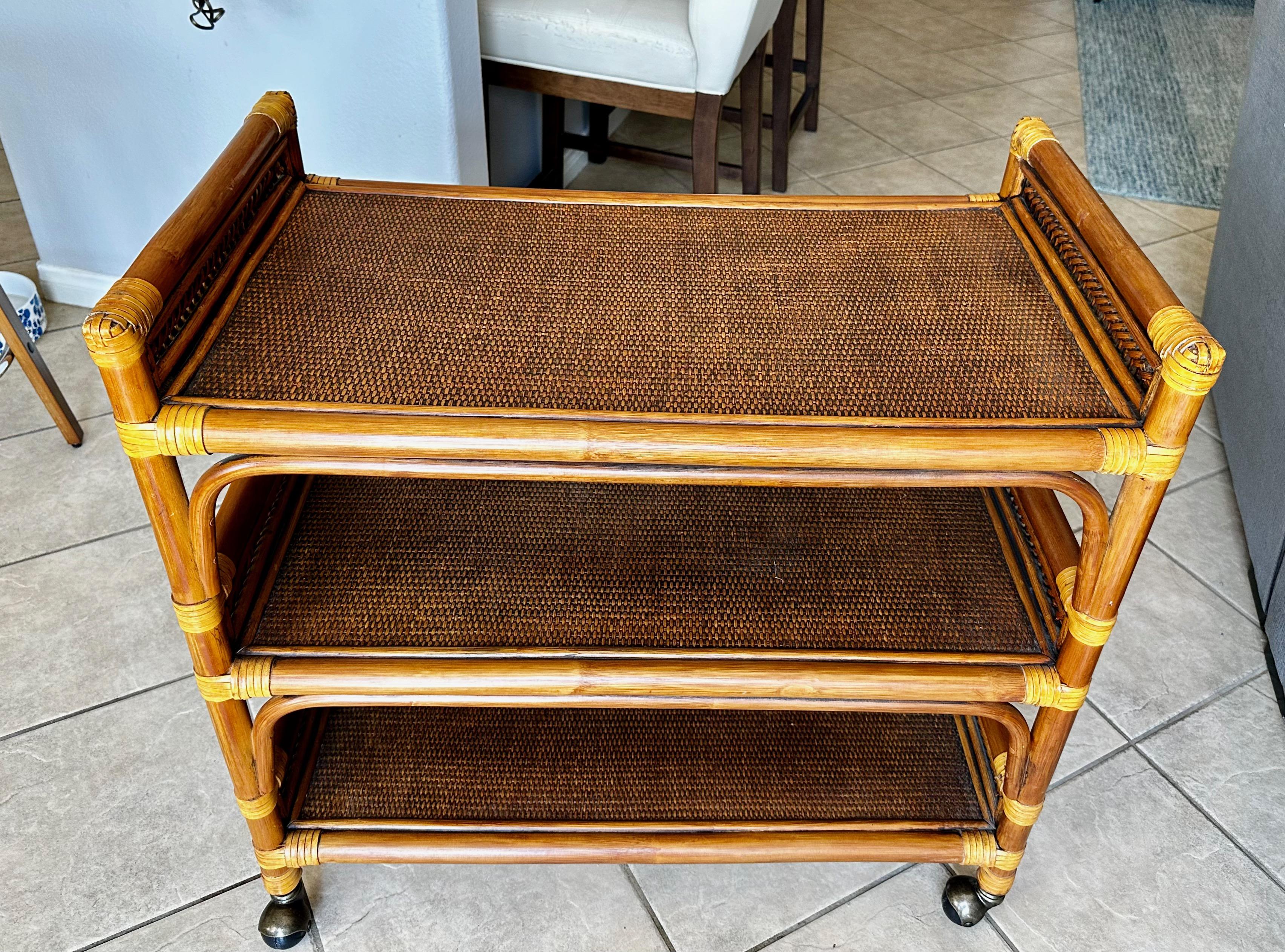 rattan three tier cart