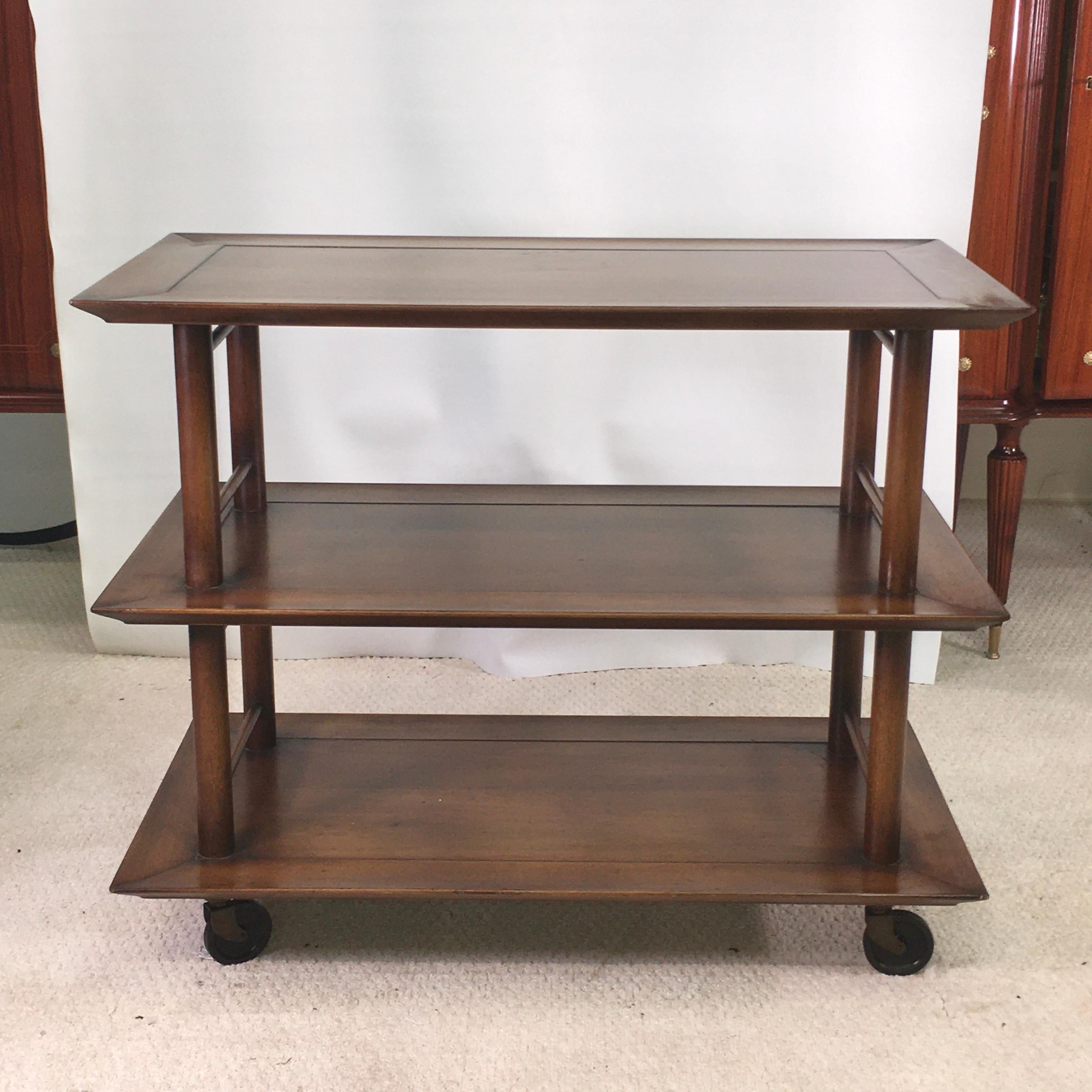 American Midcentury Three-Tier Bar Serving Trolley Cart