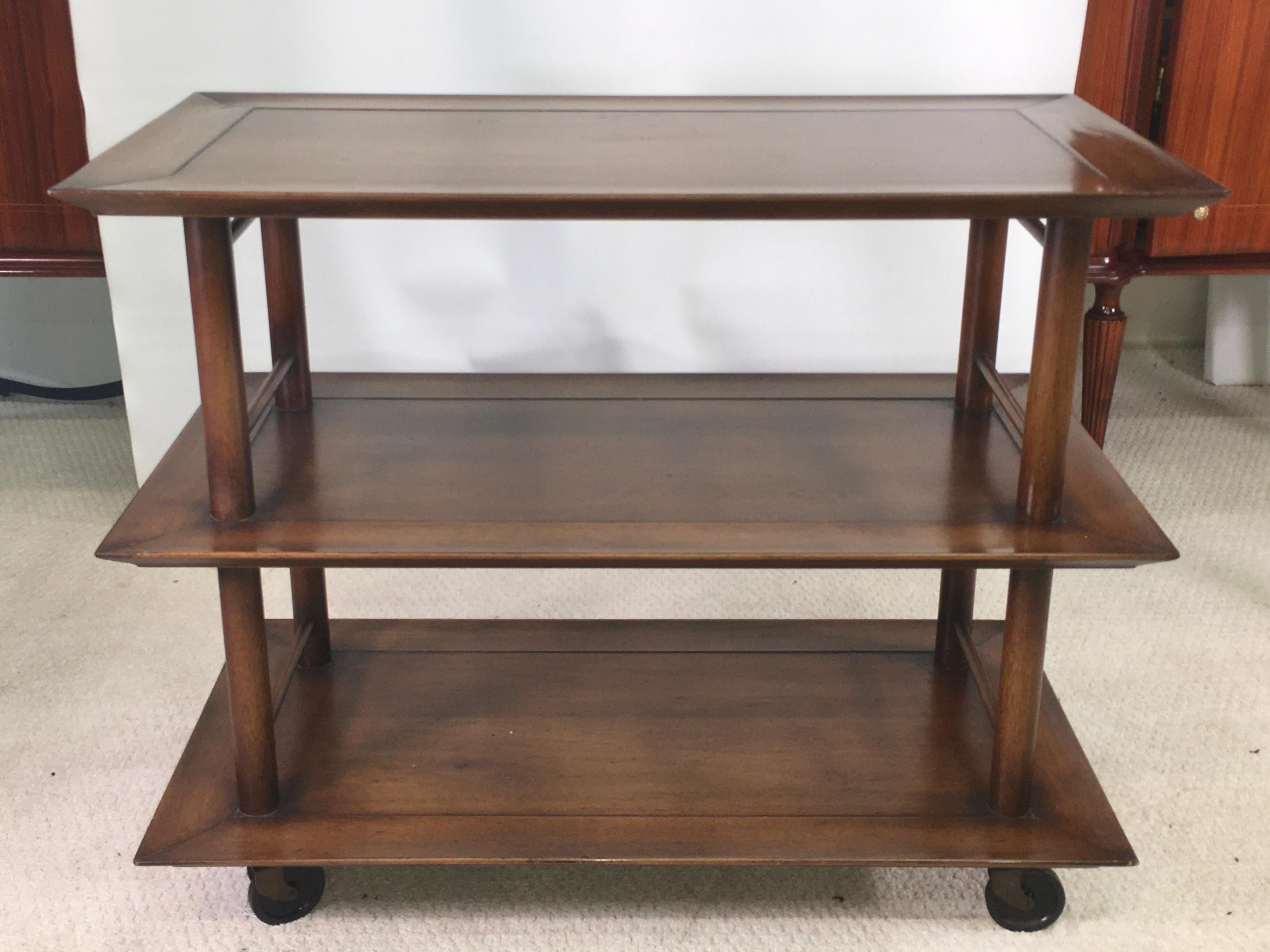 Midcentury Three-Tier Bar Serving Trolley Cart In Good Condition In Hanover, MA