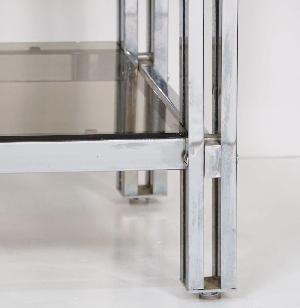 Mid-Century Three-Tier Console Table of Chrome and Smoked Glass from France For Sale 7