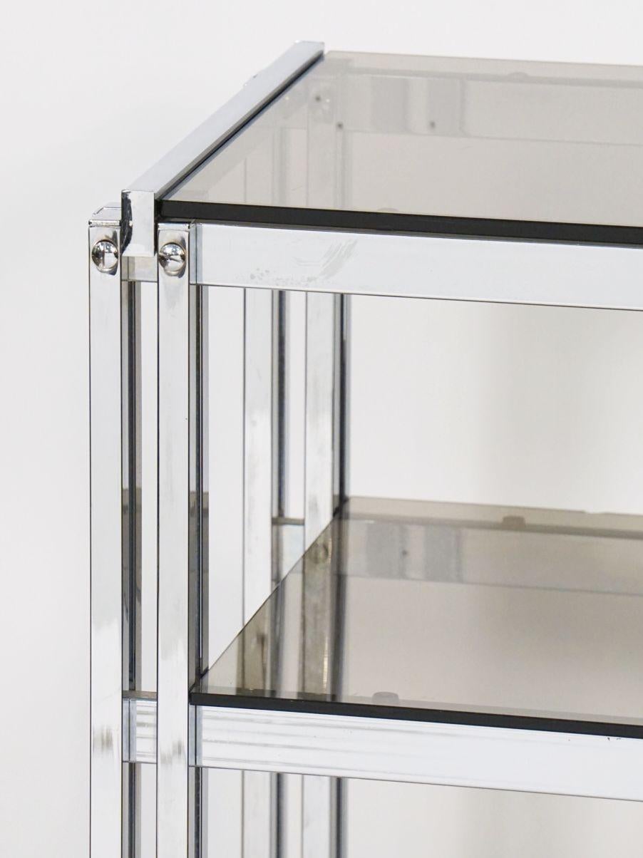 Mid-Century Three-Tier Console Table of Chrome and Smoked Glass from France For Sale 8