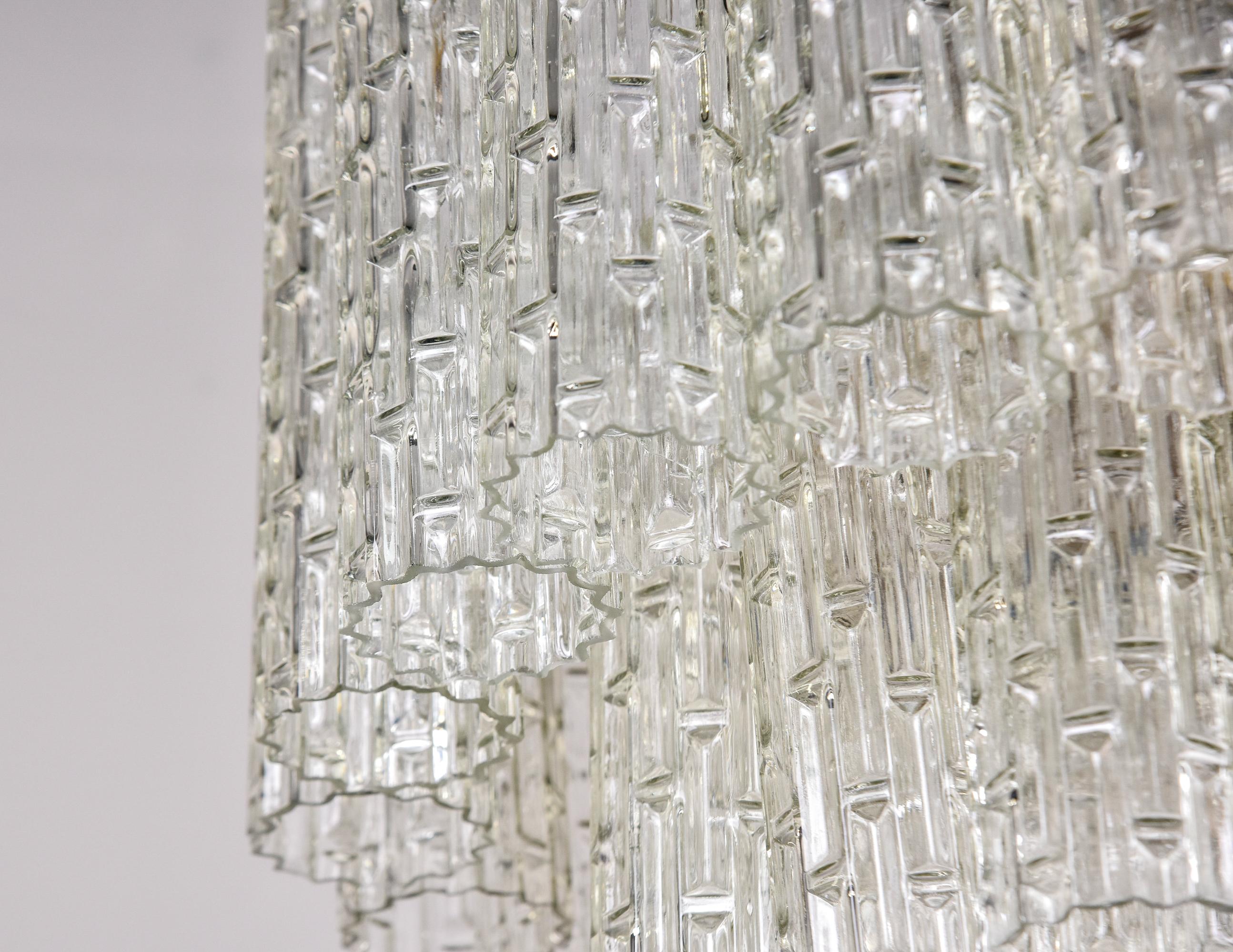 Mid Century Three Tier Italian Glass Tronchi Style Chandelier Attr Toni Zuccheri For Sale 4