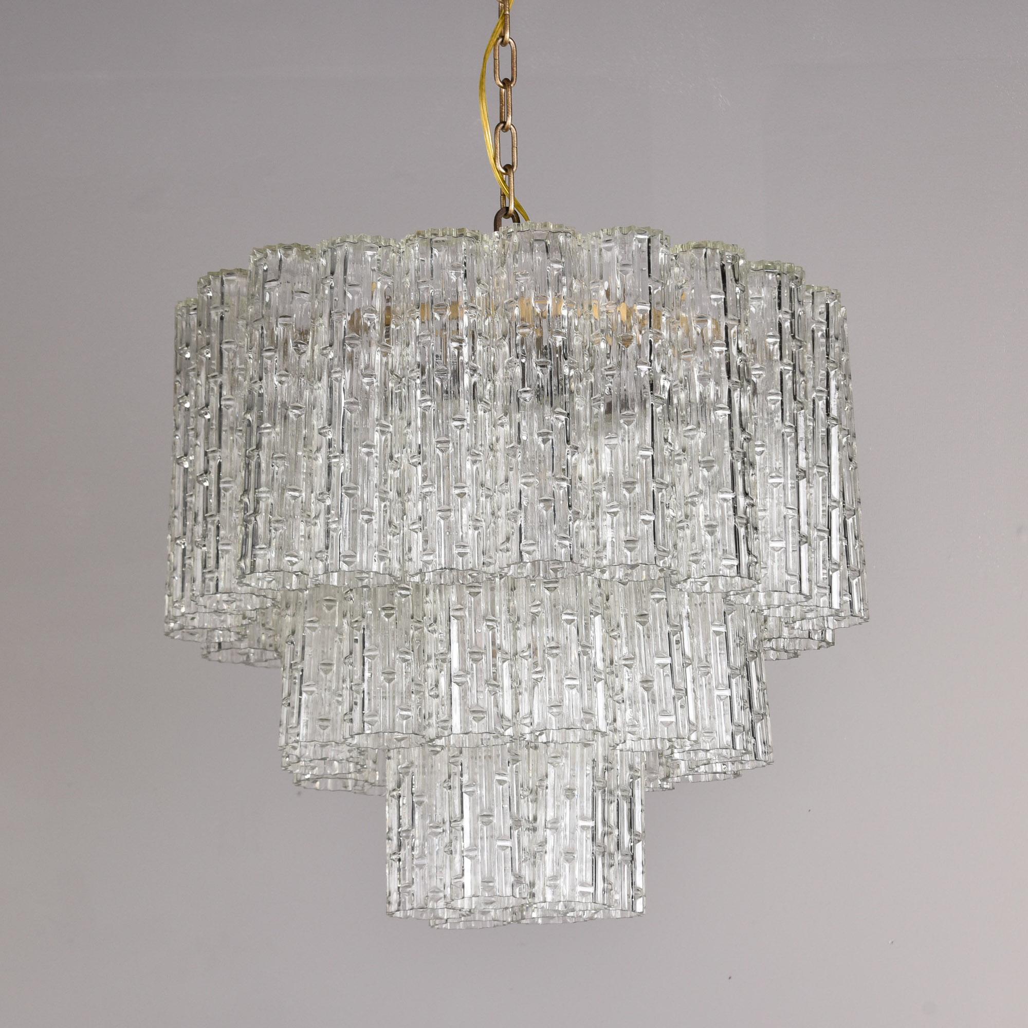 Mid-Century Modern Mid Century Three Tier Italian Glass Tronchi Style Chandelier Attr Toni Zuccheri For Sale
