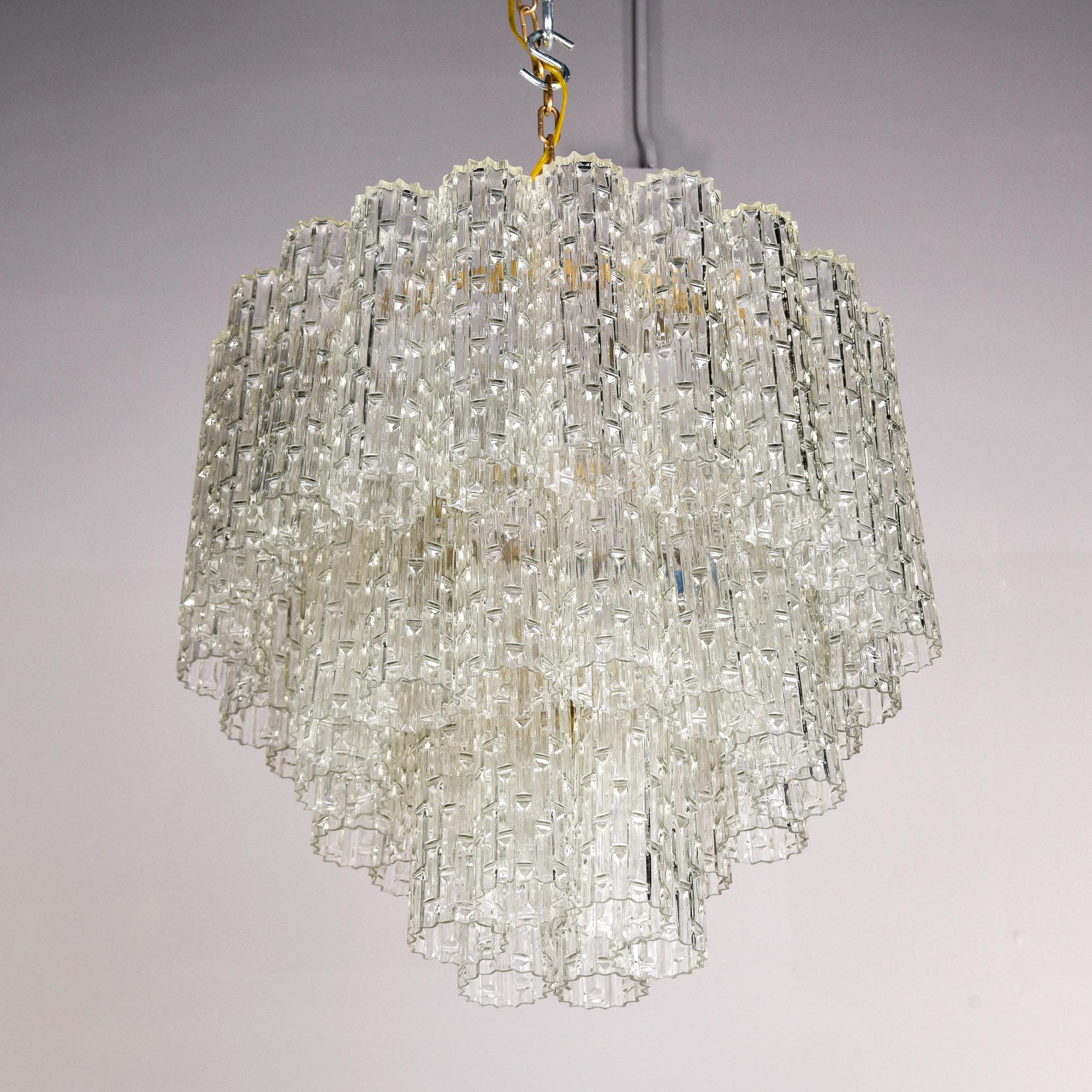 20th Century Mid Century Three Tier Italian Glass Tronchi Style Chandelier Attr Toni Zuccheri For Sale