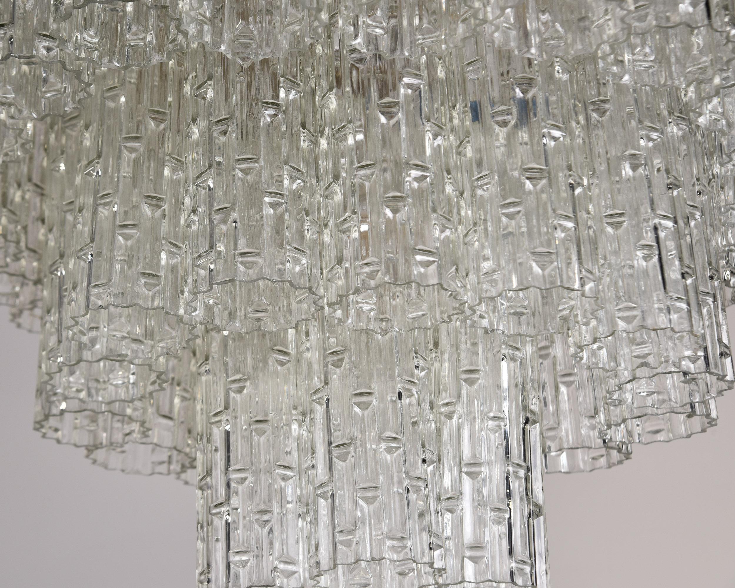 Mid Century Three Tier Italian Glass Tronchi Style Chandelier Attr Toni Zuccheri For Sale 1