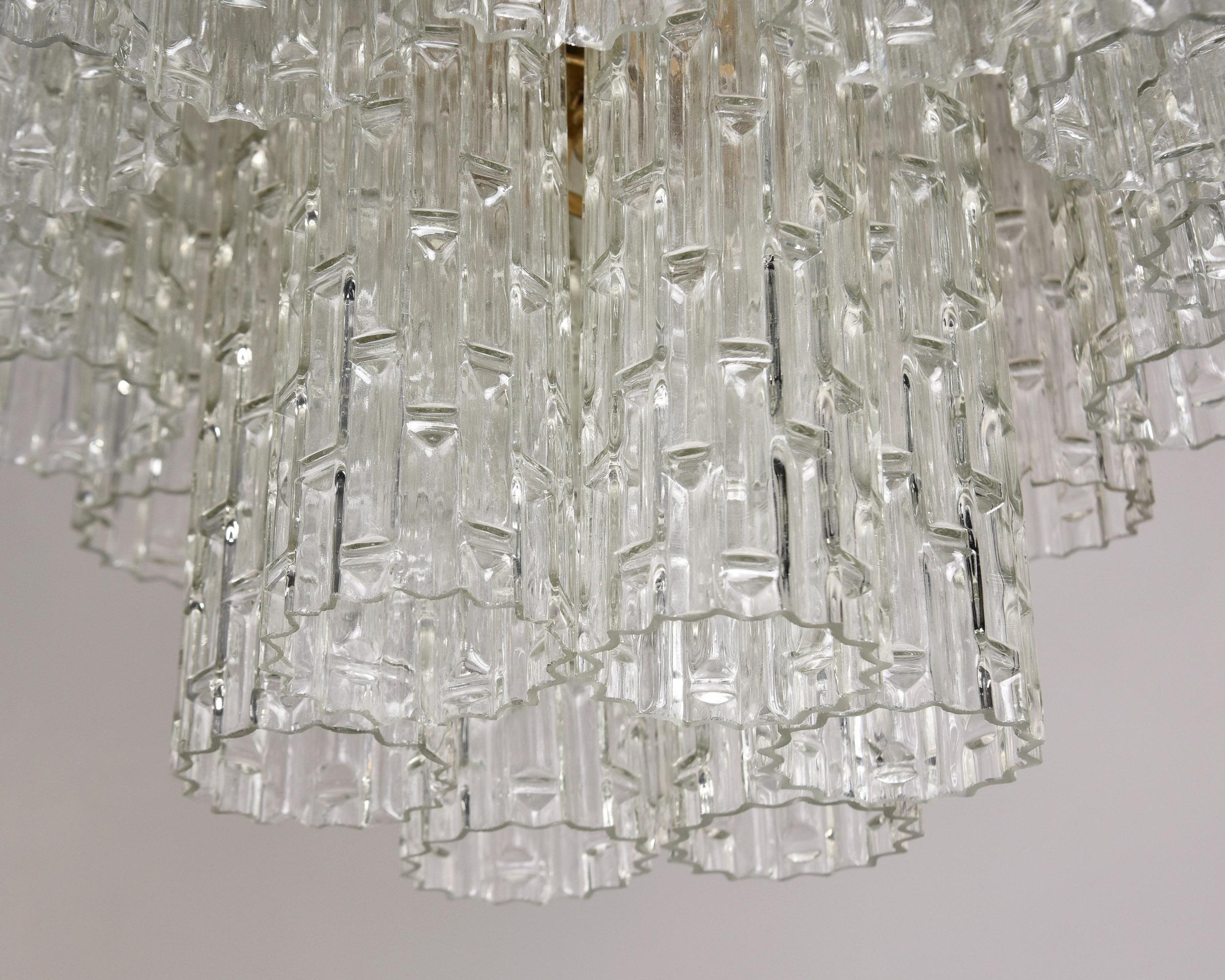 Mid Century Three Tier Italian Glass Tronchi Style Chandelier Attr Toni Zuccheri For Sale 2