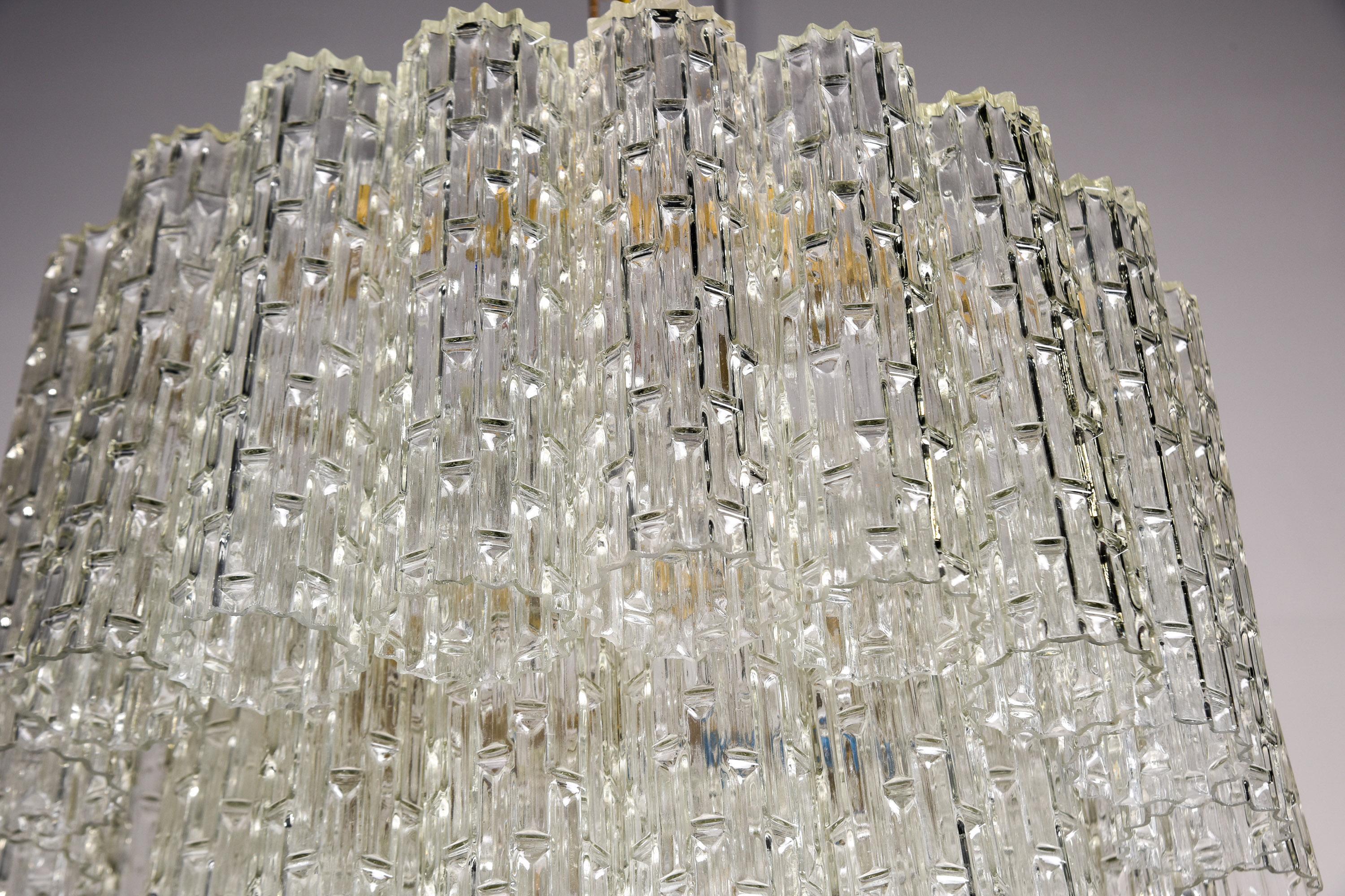 Mid Century Three Tier Italian Glass Tronchi Style Chandelier Attr Toni Zuccheri For Sale 3