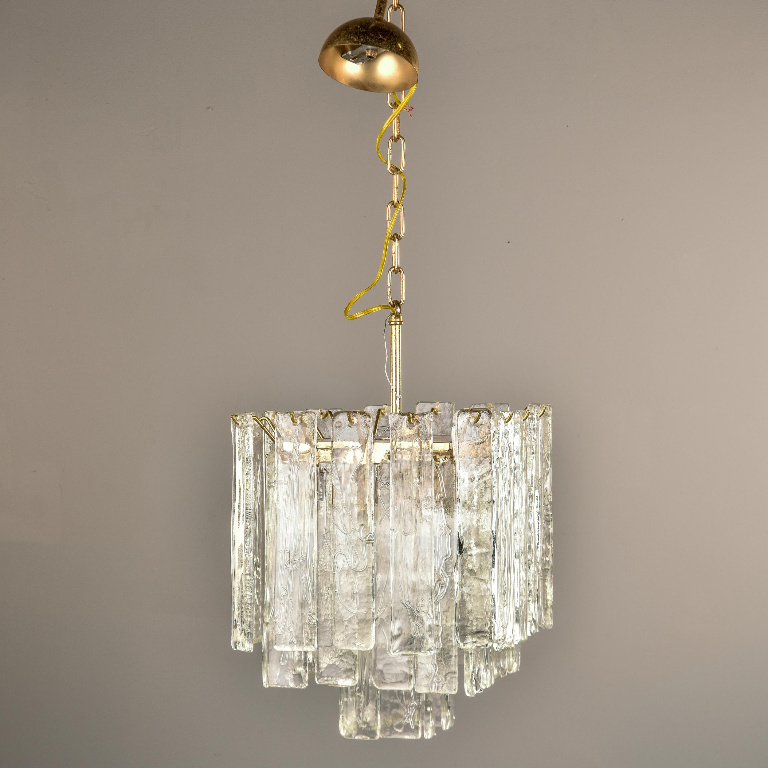 Mid-Century Modern Mid Century Three Tiered Murano Glass Pendant Fixture For Sale