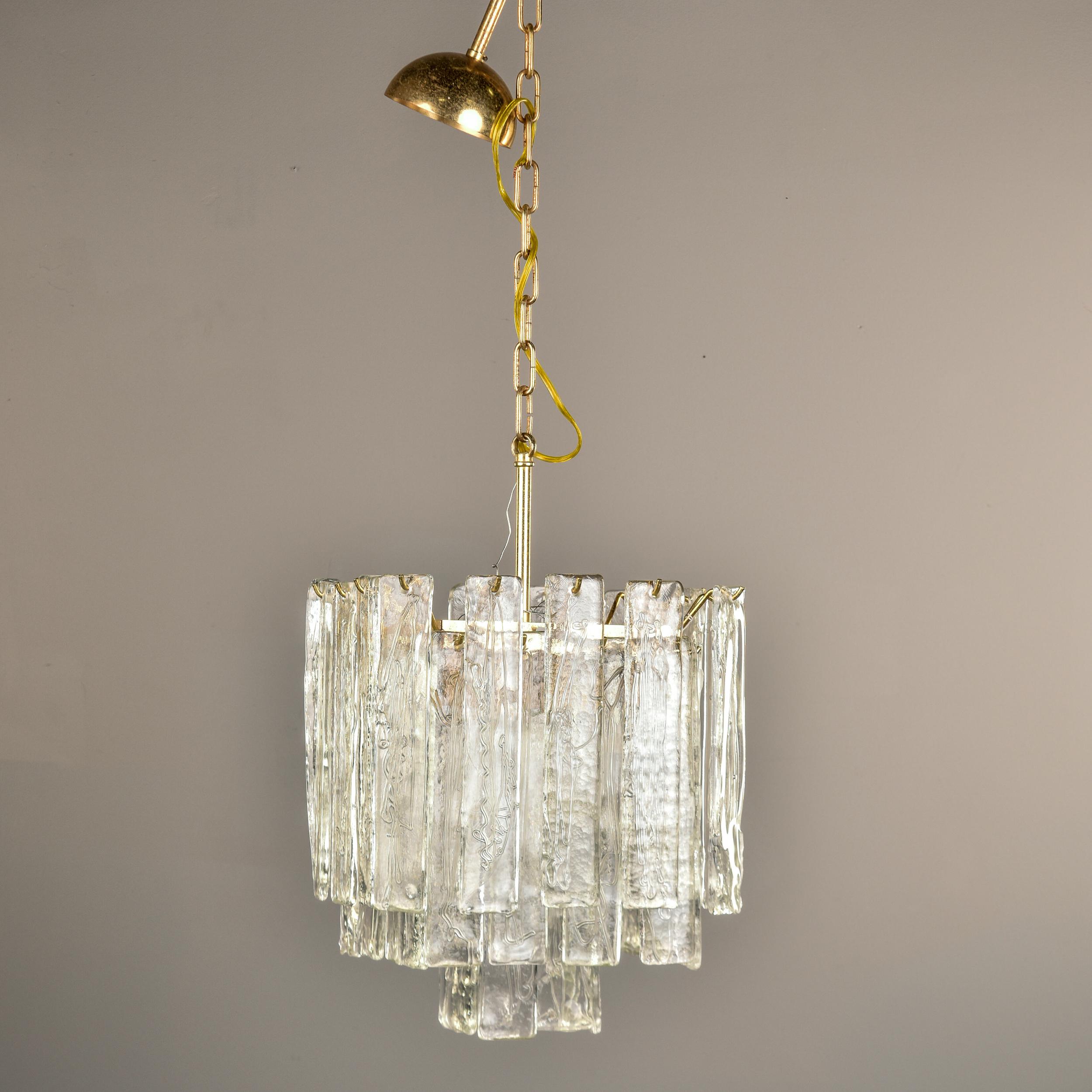 Mid Century Three Tiered Murano Glass Pendant Fixture In Good Condition For Sale In Troy, MI