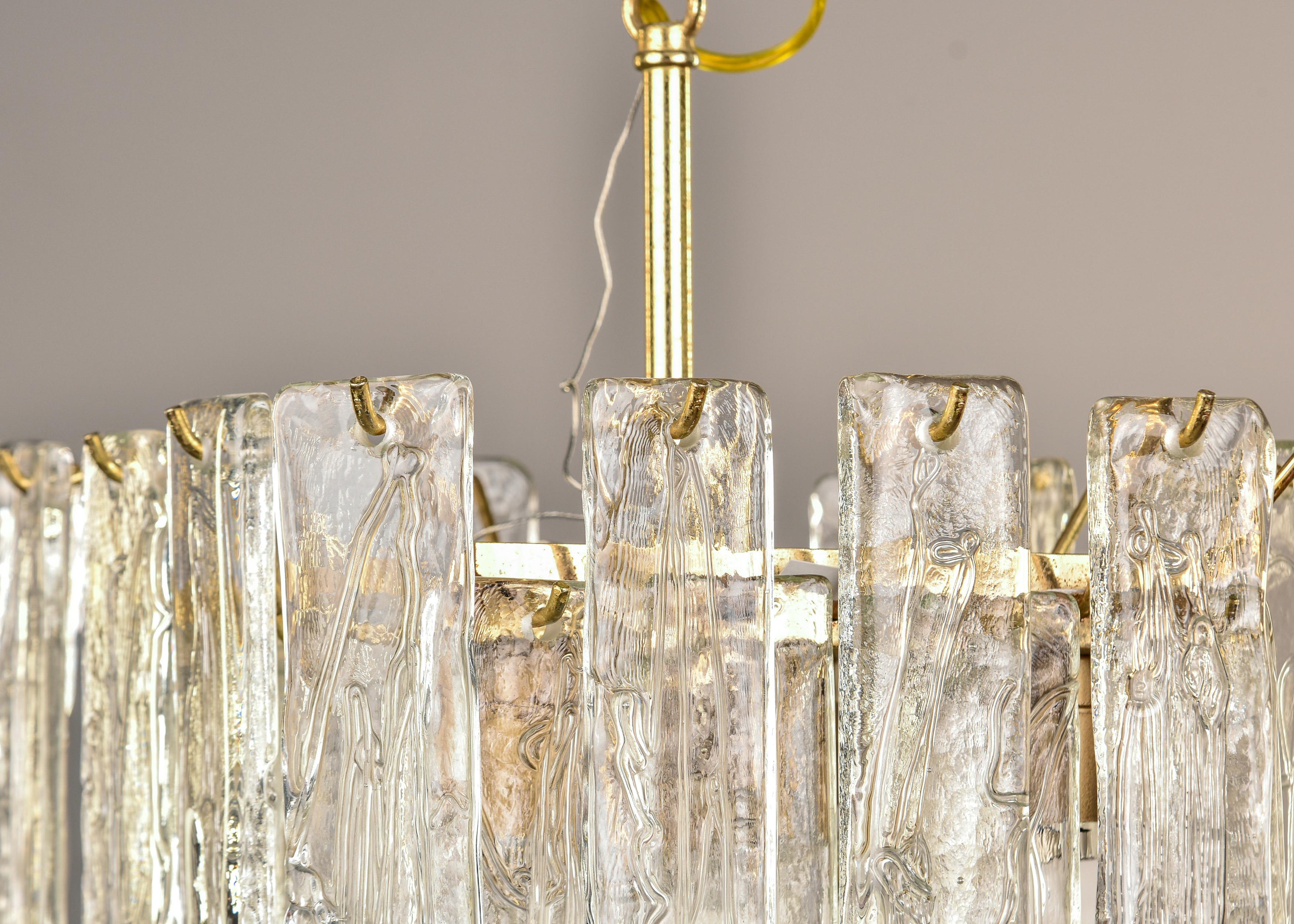Brass Mid Century Three Tiered Murano Glass Pendant Fixture For Sale