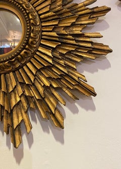 Mid Century Tiered and Gilt Sunburst Mirror from France