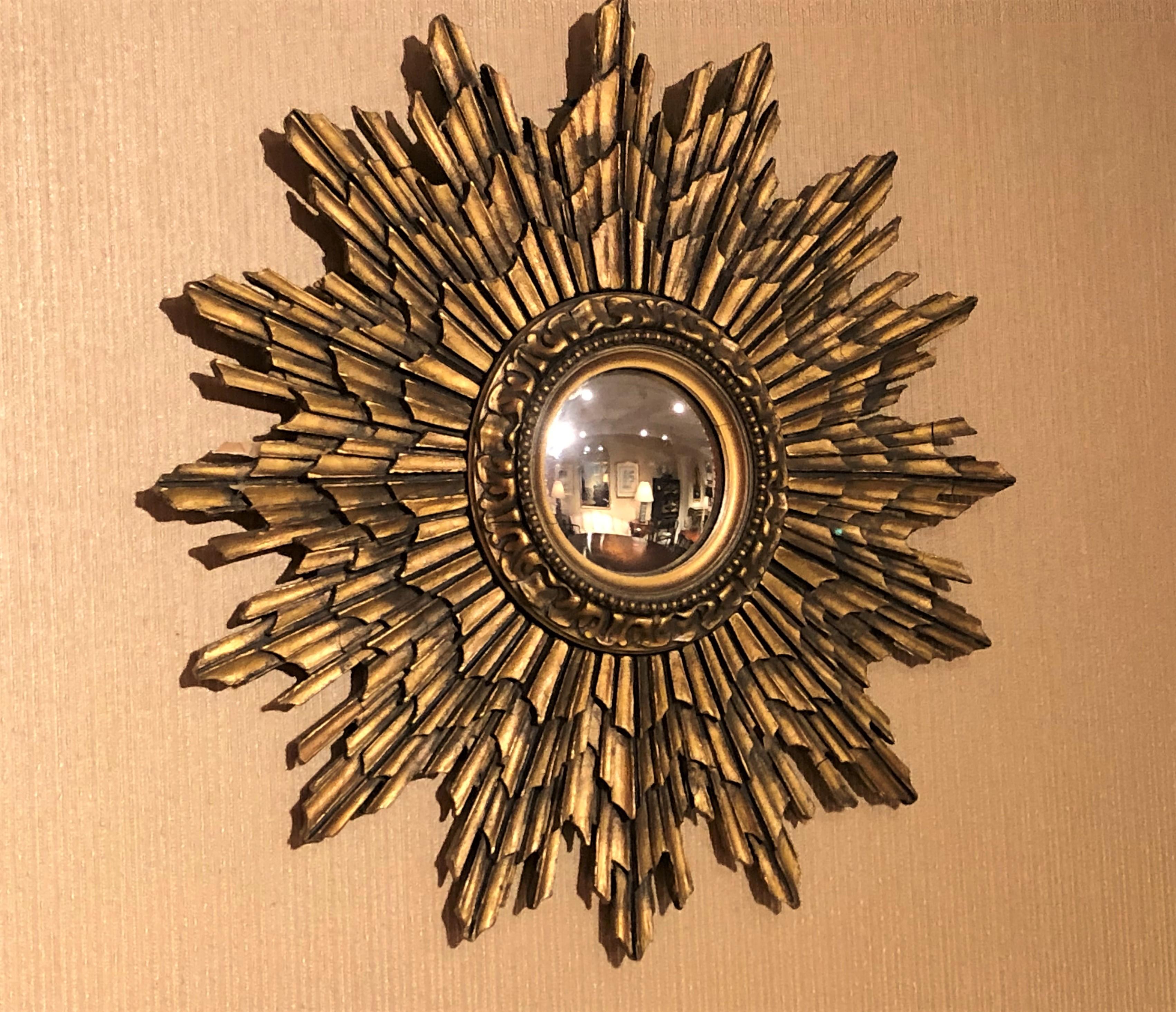 Mid Century Tiered and Gilt Sunburst Mirror from France For Sale 1