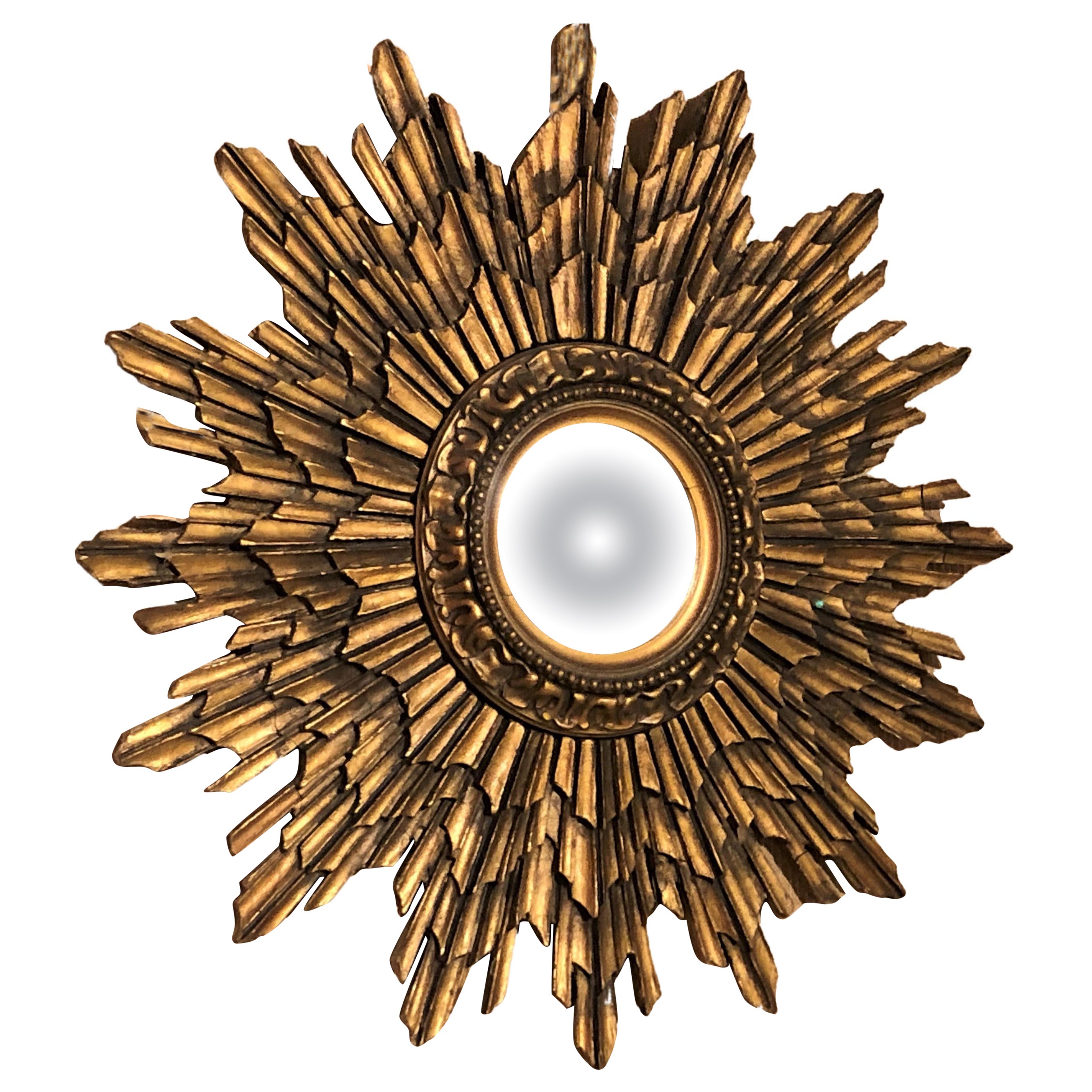 Mid Century Tiered and Gilt Sunburst Mirror from France